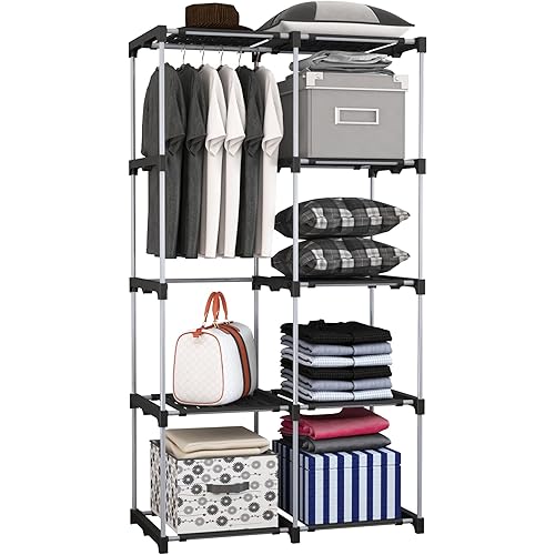 Portable Wardrobe, Freestanding Closet with Hanging Rod and Diaphragm, Clothes Organizer for Cloakroom, Bedroom, 83cm x 43cm x 166cm, Black