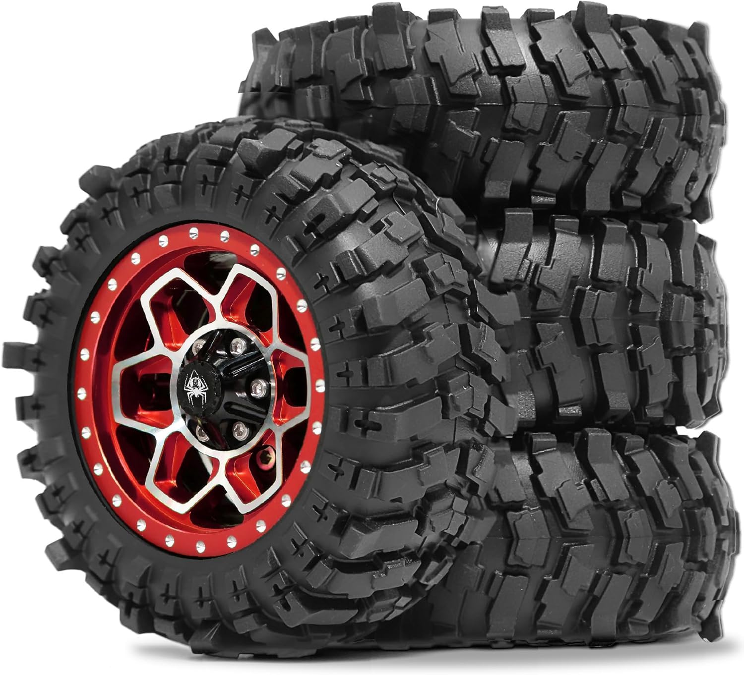 REDSPIDER Metal 1.9'' Beadlock Wheels and Crawler Tires OD 88MM/3.46'' (4PCS) for 1/12 RC Crawler MJX H12Y+ MN-128 MN82S LC79 ﻿ (Green)