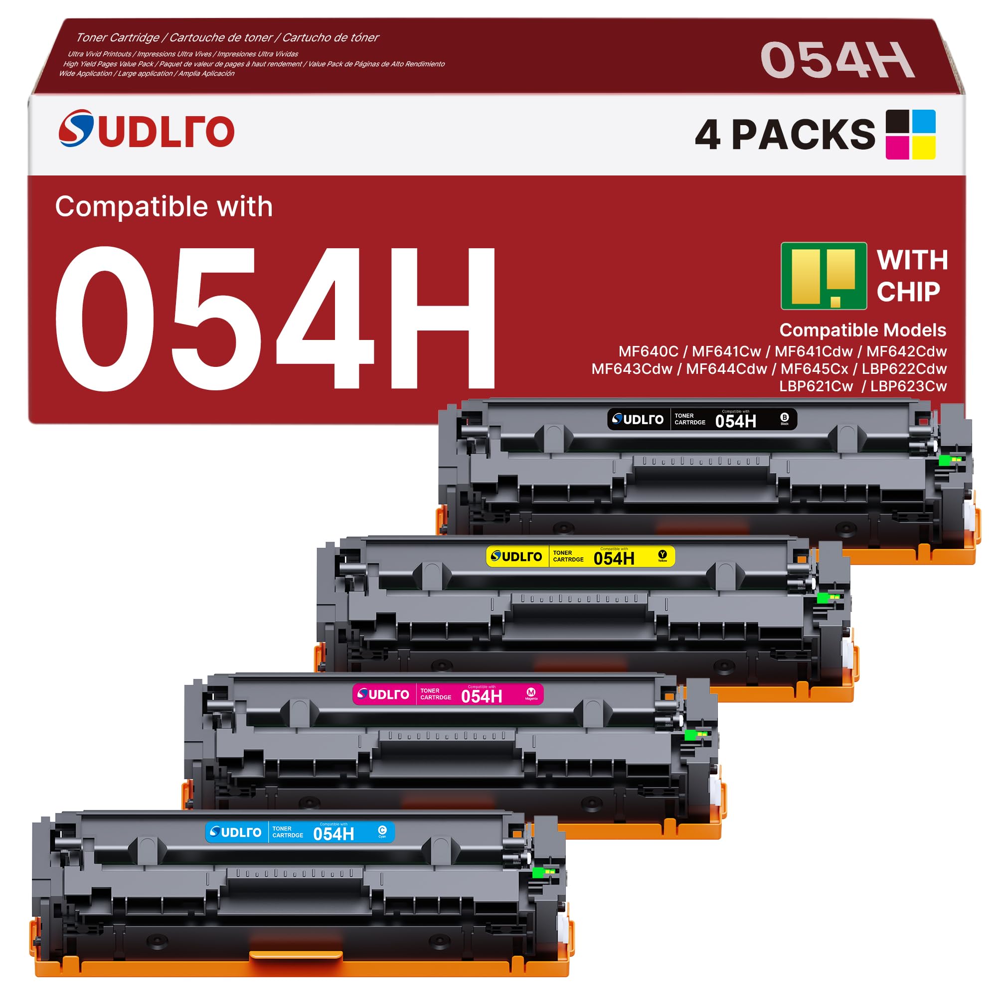 054H Toner Cartridges 4 Pack for Canon MF642Cdw MF644Cdw with Chip | 054H high yield toner cartridge set 4 pack with chip for Canon MF641Cw MF642Cdw MF644Cdw LBP622Cdw and LBP620 series