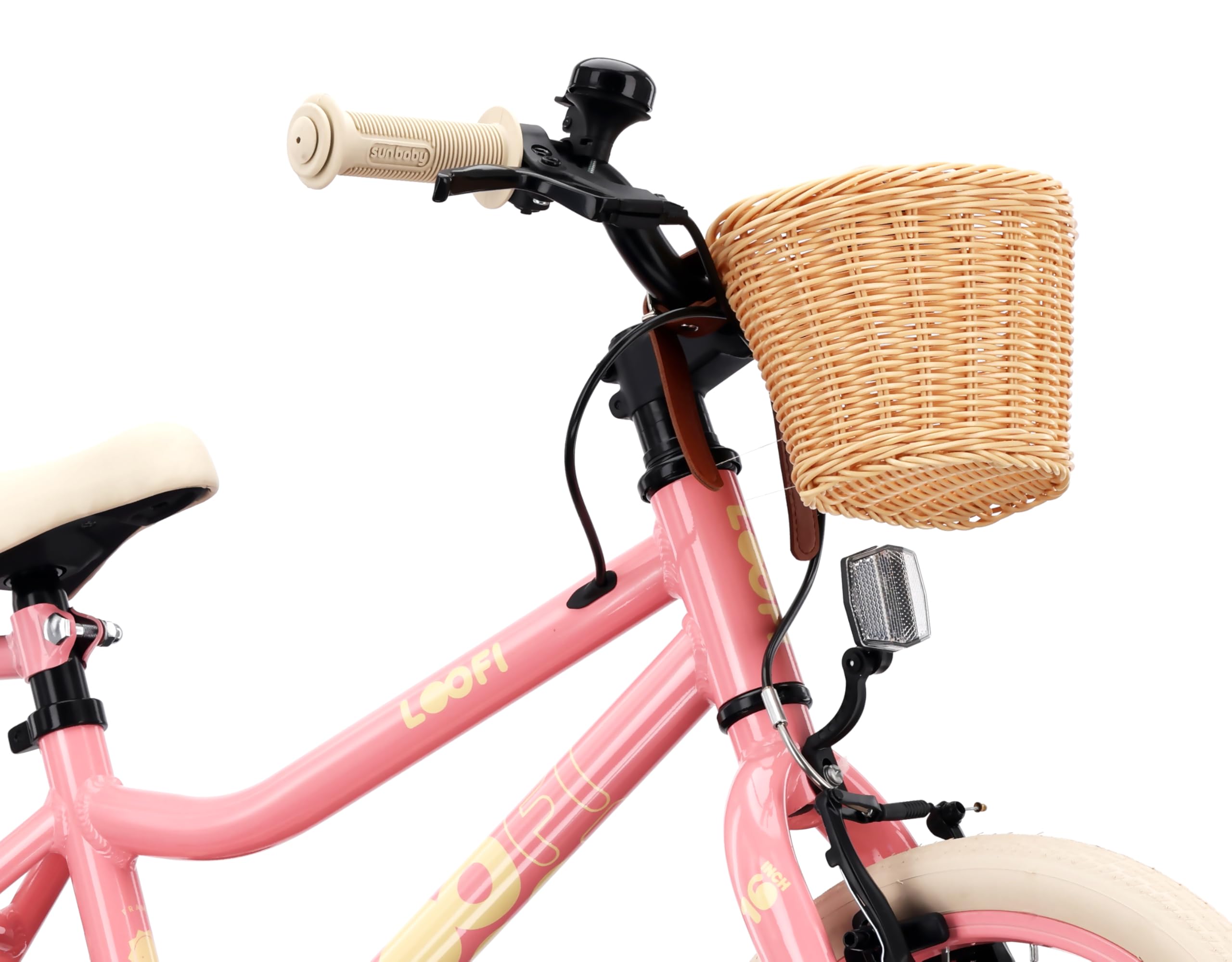 sun baby Vélo Enfant LOOFI 12 14 16 Pouces, Fille et Garçon 2-6 Ans, Max 50 kg - Cadre en Aluminium léger, avec Roues d'appoint, Panier, Sonnette, Autocollants