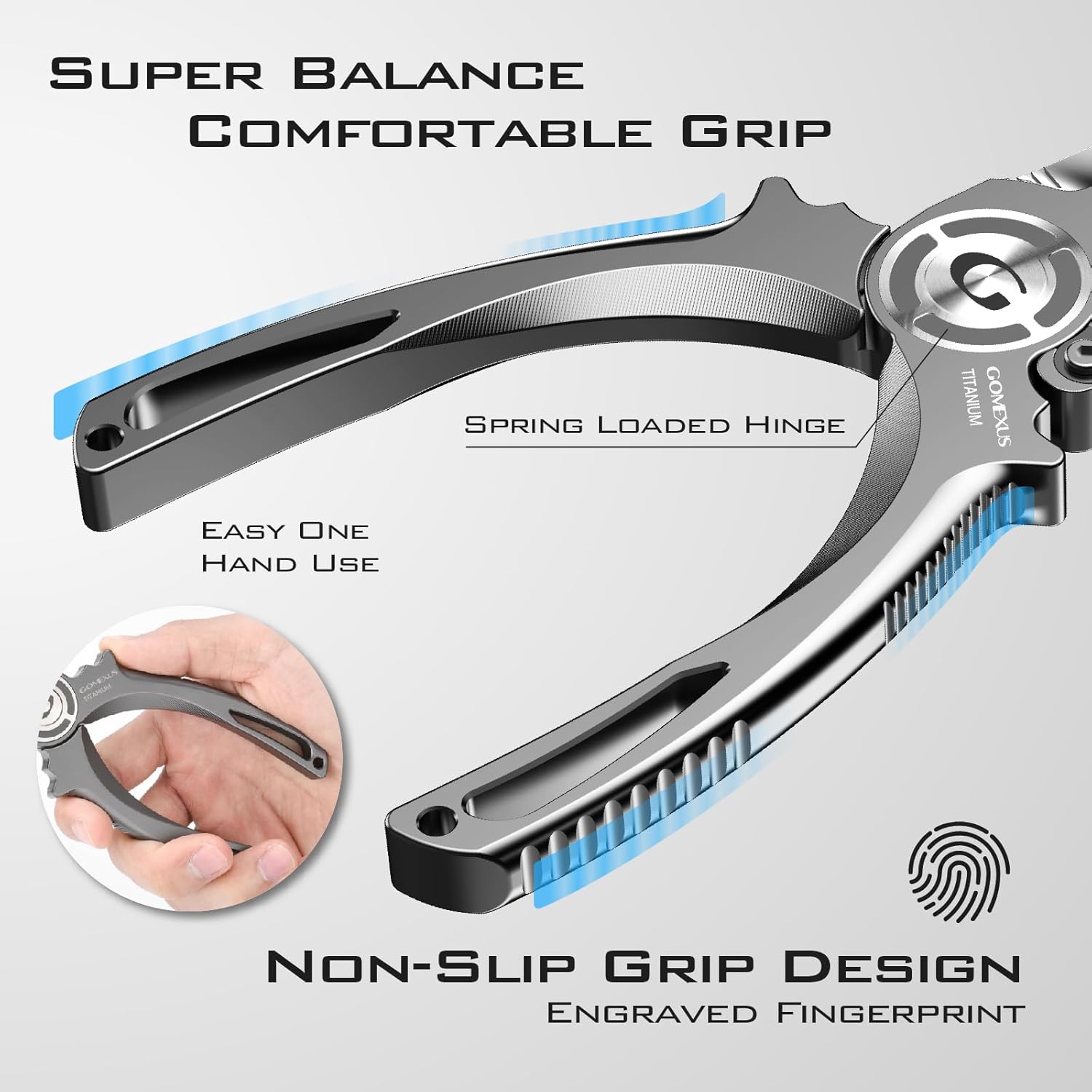 GOMEXUS Titanium Fishing Pliers 7.5'' with Side Cutters, Lanyard & Leather Sheath, Never Rust Hook Remover, Saltwater Resistant, Inshore & Nearshore Fishing