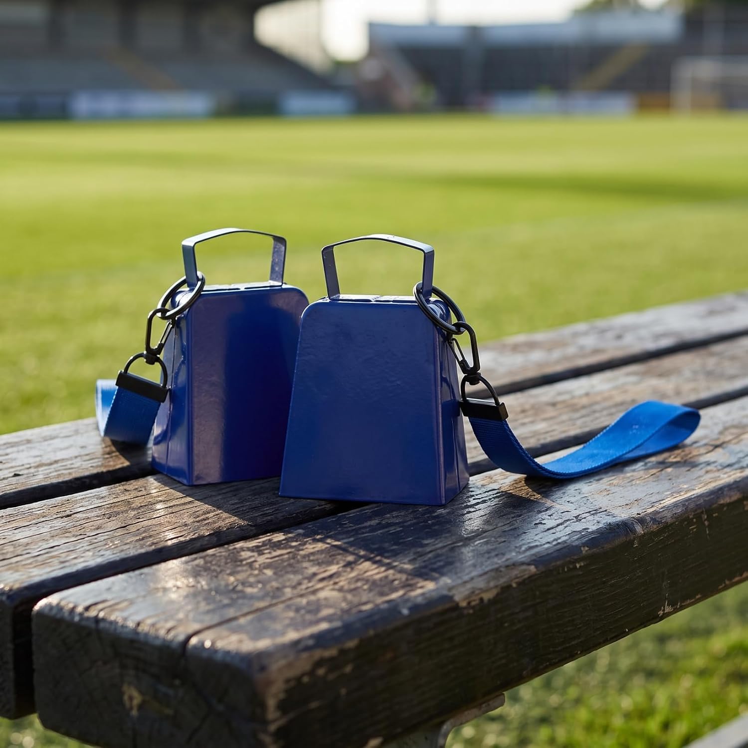 IMIKEYA 2pcs Cow Bells for Sports Events, Metal Handheld Cheering Bell with Wrist Strap, Loud Noise Makers for Soccer Football Baseball Parties Blue