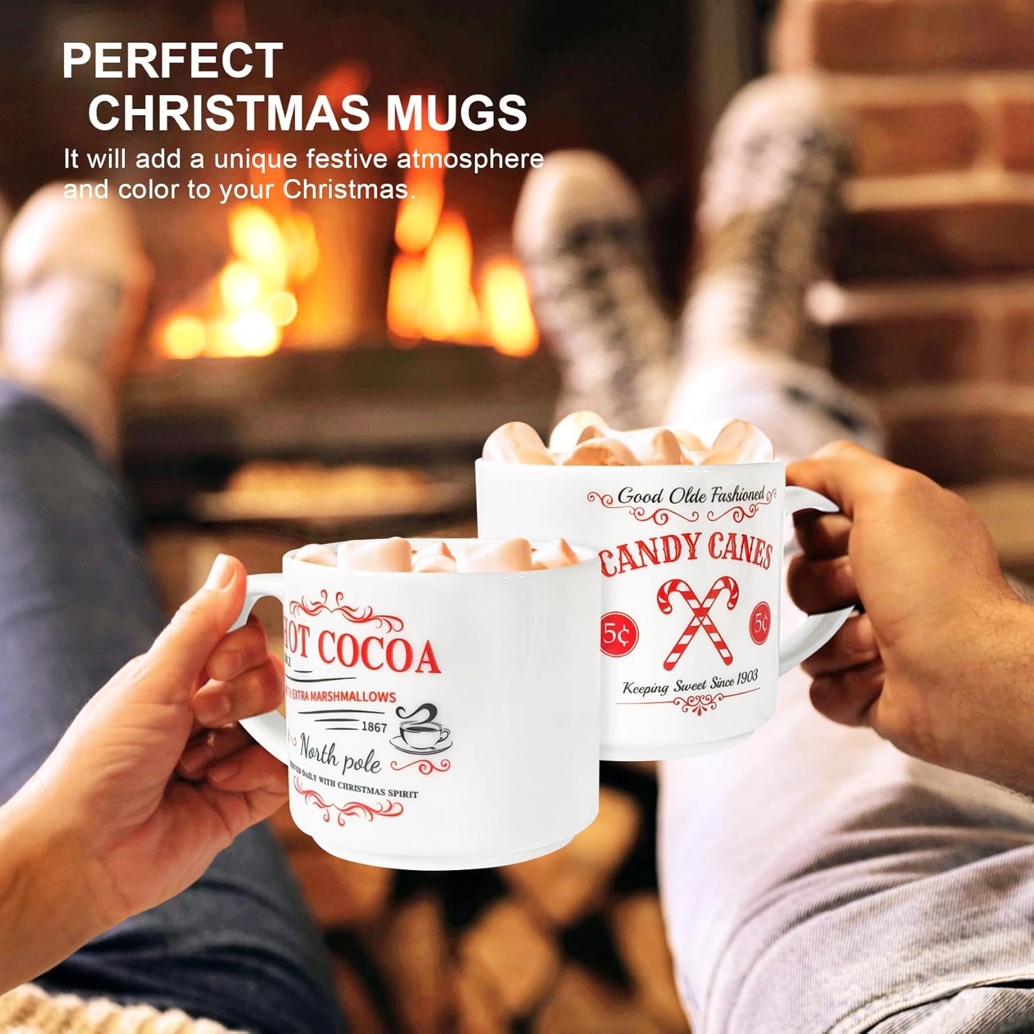 QIKSION 16oz Christmas Coffee Mugs, Large Hot Chocolate Mugs Set of 6, Holiday Cocoa Ceramic Mug Gift Set for Family, Friends and Colleagues - Image 2