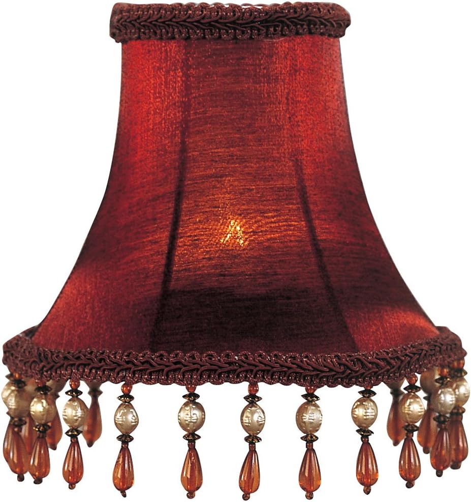 Livex Lighting S158 Bell Clip Chandelier Shade with Amber Beads, 1" x 1" x 1", Red Silk