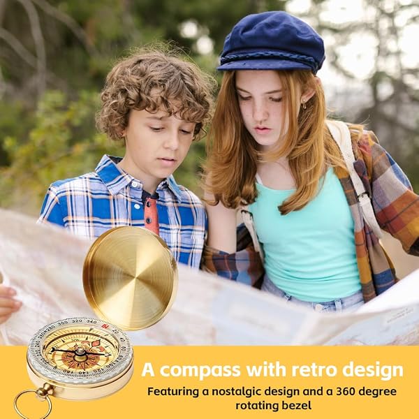 Bussola Professionale Impermeabile con Luminosità Notturna Integrata, Bussola per Navigazione, portatile, Vintage, Tascabile, per bambini, zaino in spalla, attività all'aperto, Sopravvivenza - 5