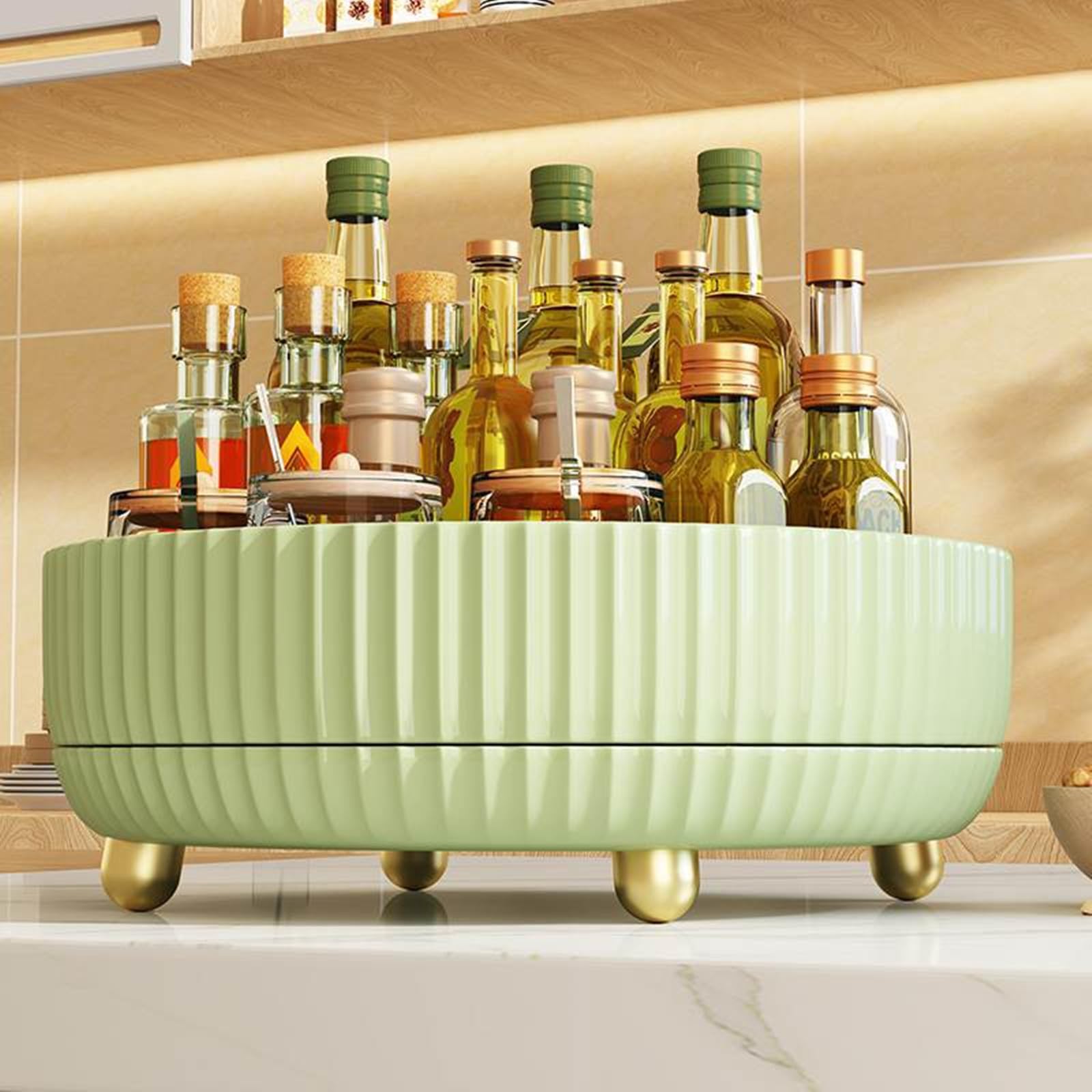 Rotatable Storage Box,Portable Tray Large Capacity Organizer for Kitchen Storage Case Plastic Makeup Storage Organizer Round Dray (Light Green)