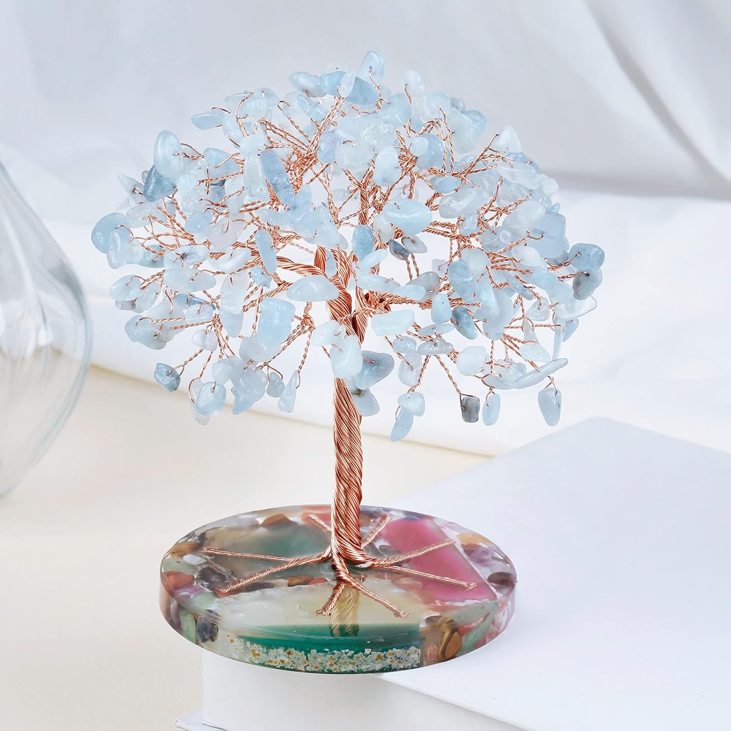 Nupuyai Aquamarine Crystal Money Tree with Agate Slice Base - Image 4