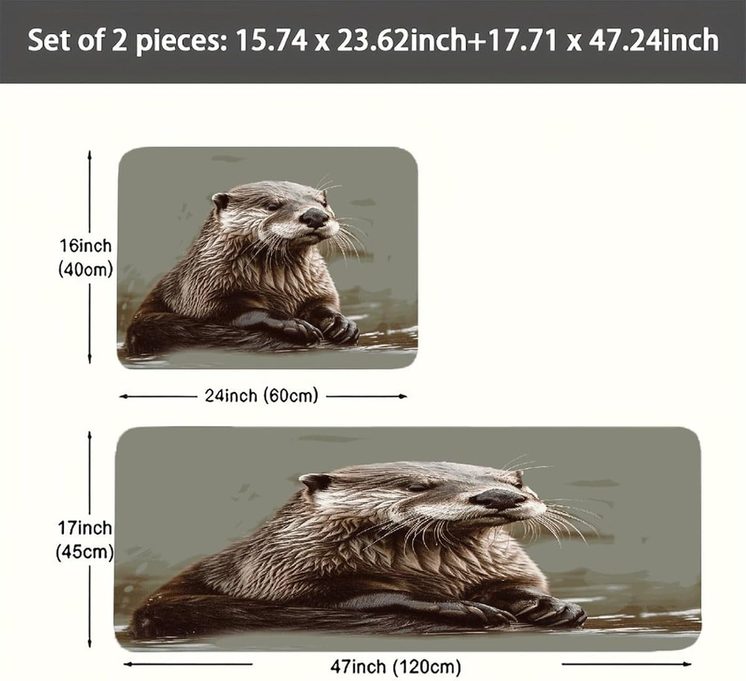 Otter Animal Kitchen Mat Kitchen Rug Set | Kitchen Rugs Flannel Velvety Washable breathable Water Absorbent Soft ，kitchen utensils for Kitchen, Floor,Laundry