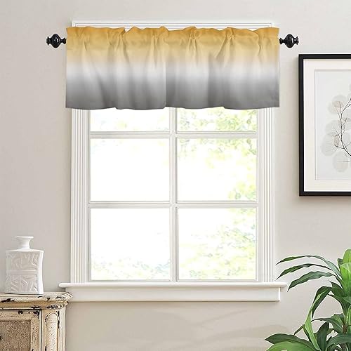 Miniatura 10 de Crystal Emotion Cortinas de ventana con cenefa con bolsillo para barra, para sala de estar, cocina, baño, gris turquesa degradado, cenefas de