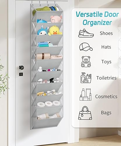 Miniatura 7 de AOODA Organizador de zapatos transparente de 10 niveles para colocar sobre la puerta, bolsillos profundos, estante grande para colgar zapatos para