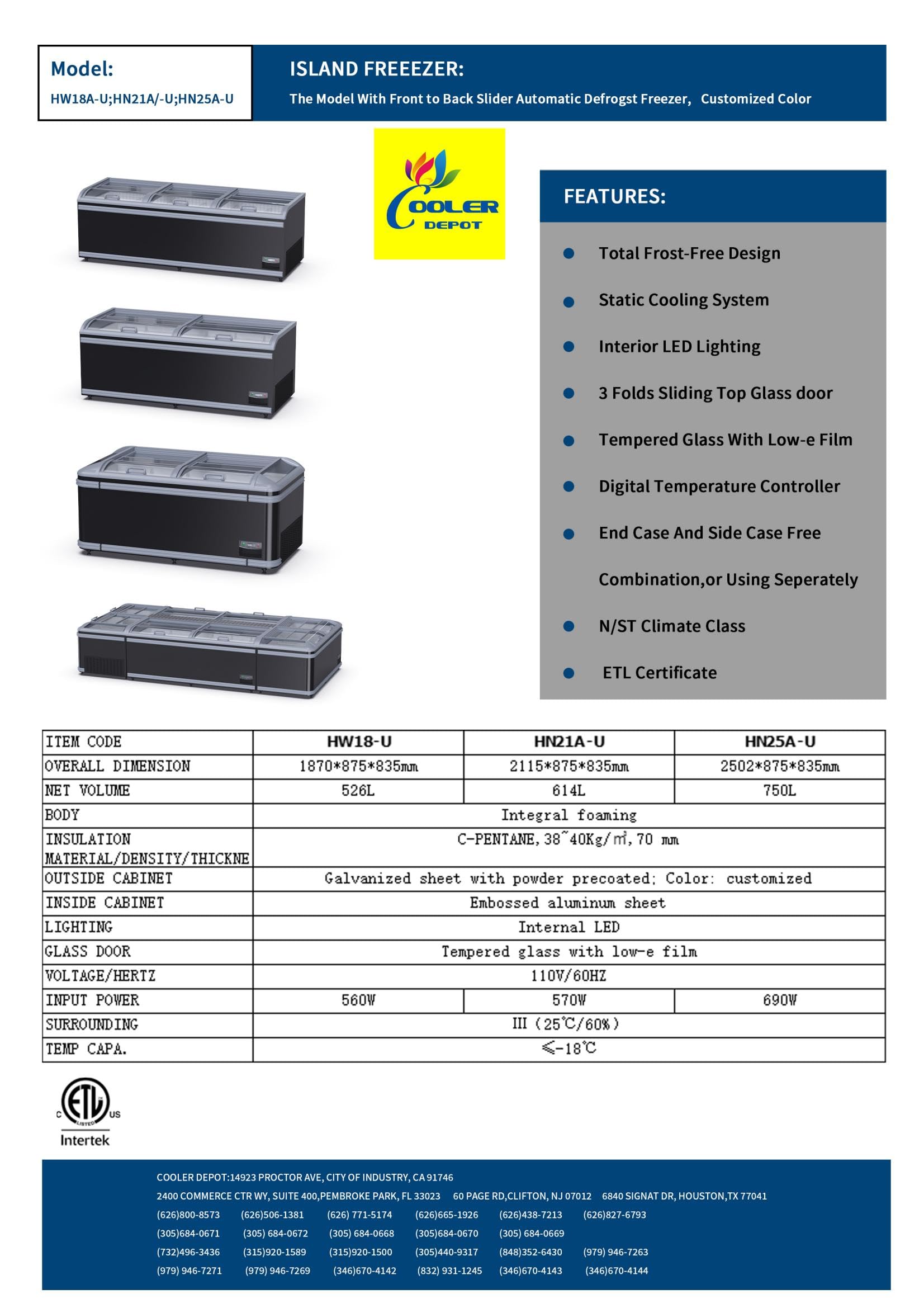 Chest Freezer For Supermarket Meat Freezer Glass Sliding Door 98" Black Showcase Freezer Curve Display Top W/Storage Baskets 26 Cu.Ft Hn25a-U on Fridge.com - View 5