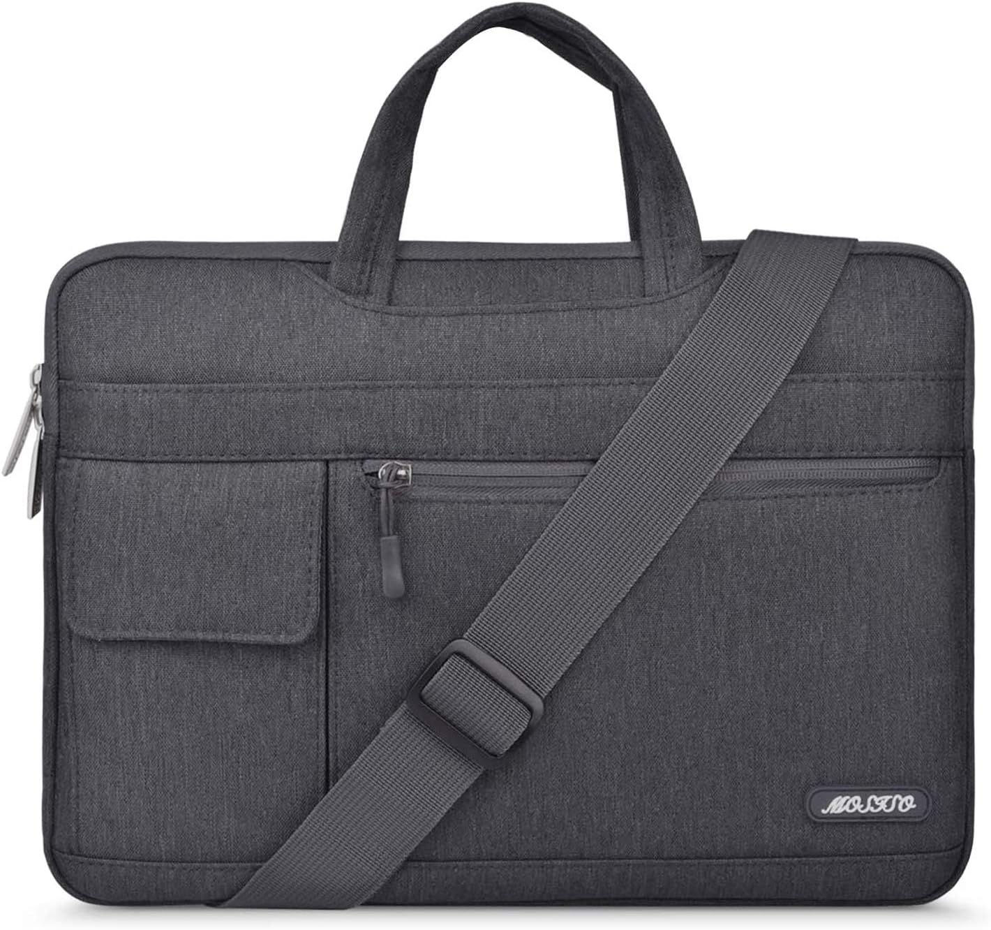 MOSISO Laptop Shoulder Bag Compatible with MacBook Pro/Air 13 inch, 13-13.3 inch Notebook Computer, Polyester Flapover Briefcase Sleeve Case, Black: Computers & Accessories