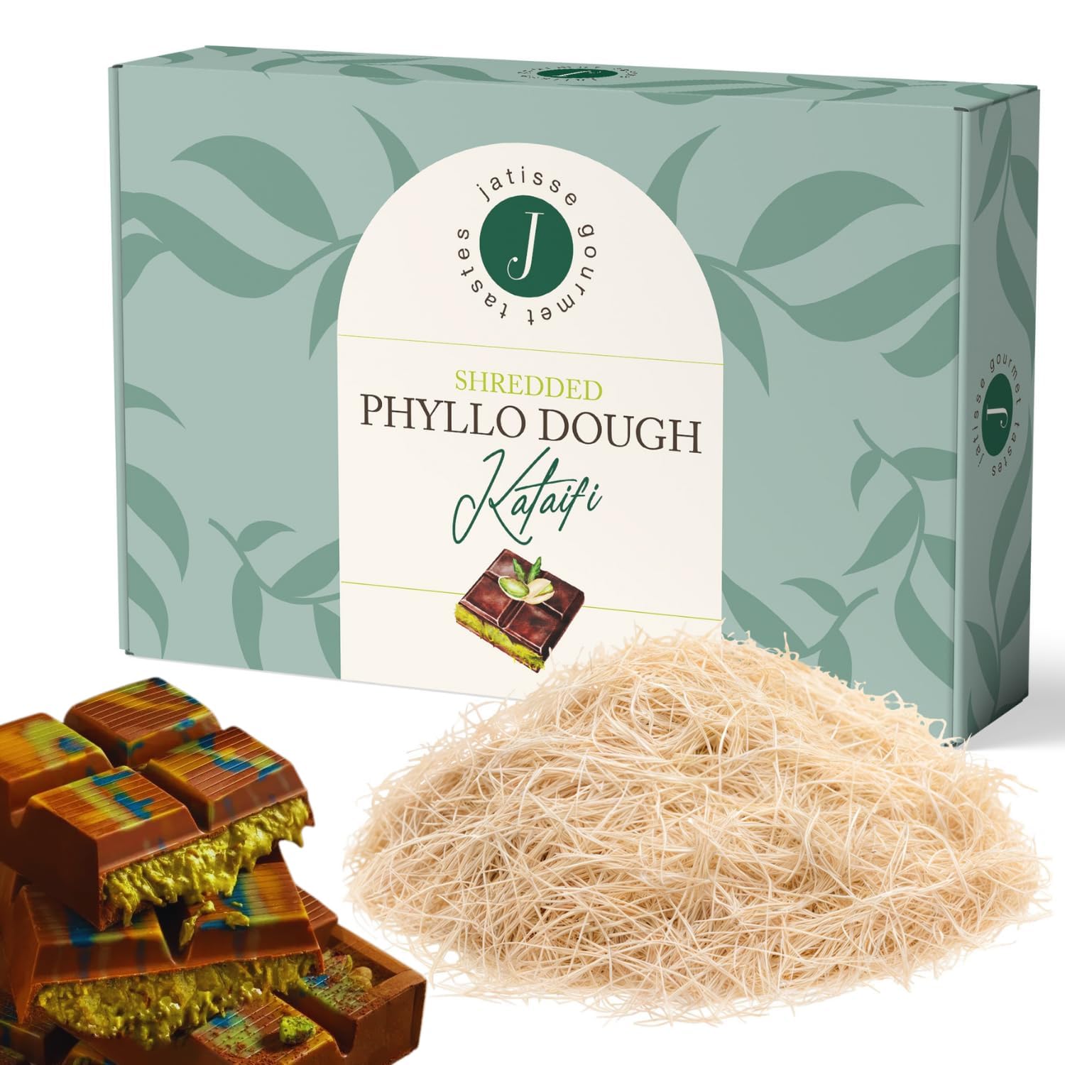 Jatisse Premium Dried Kataifi Perfect for Viral Dubai Chocolate Bar Pistachio Stuffed Desserts Knafeh, Kunafa, and Middle Eastern Pastries - Kataifi Shredded Fillo Dough, Kunefe, Kadayif (2.2 lbs (Pack of 1))