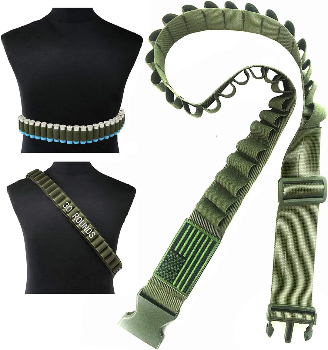 Yazilai Shotgun Shell Bullet Bandolier Belt Pump Shotgun Shell Holder Peppergun Bandoleer 30 Rounds