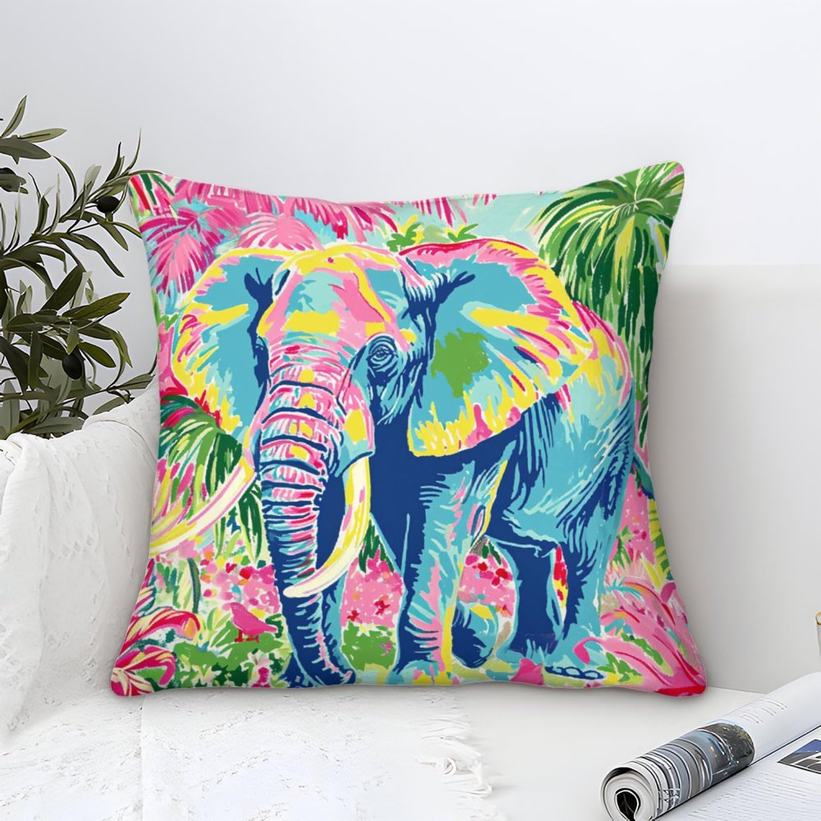 LKBASOEGD 3D Printed Elephant Throw Pillow Covers Square Throw Pillow Decorative Super Soft Pack of 1 for Patio,Couch, Tent, Balcony And Sofa 45x45cm