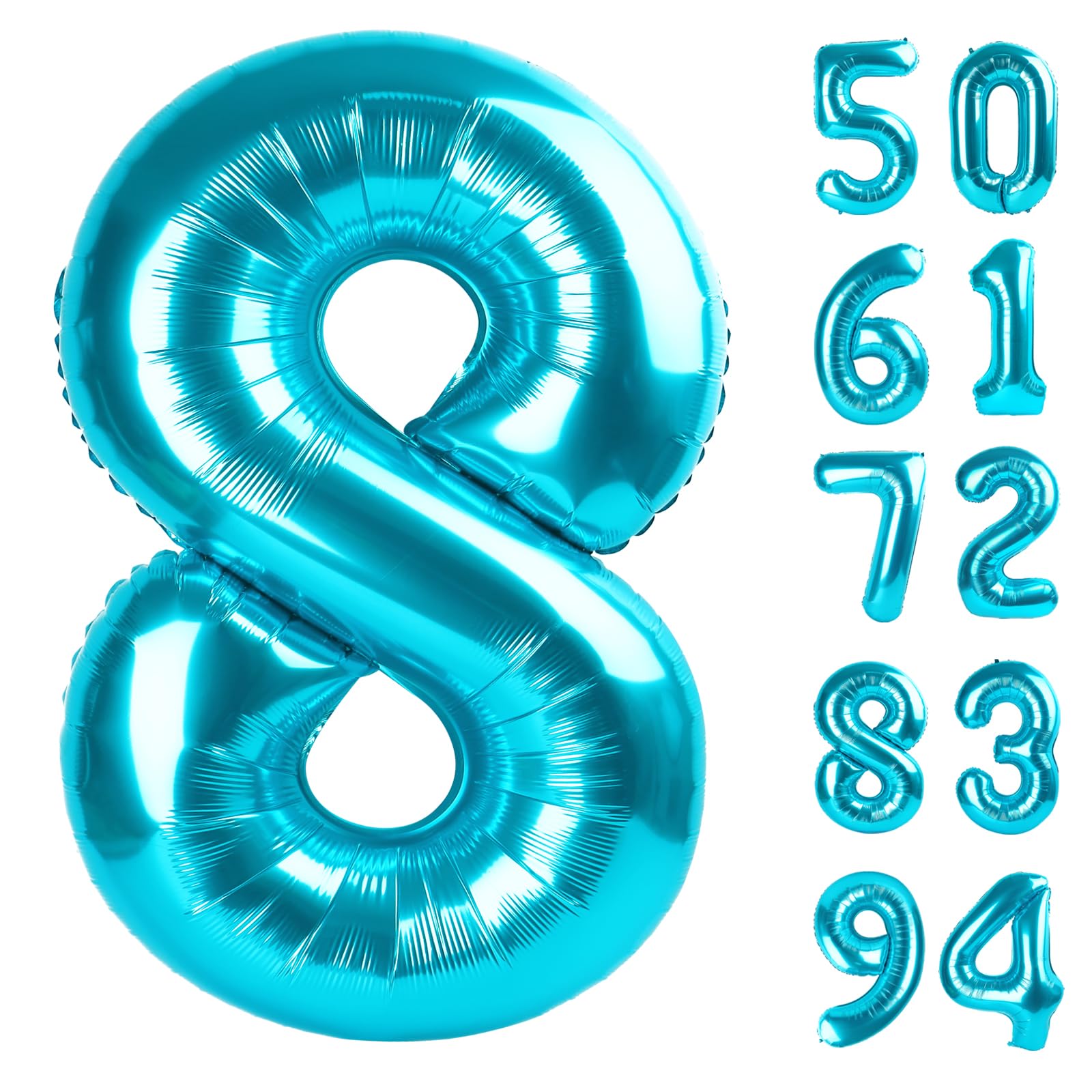 8 Balloon, Blue Number Balloons 40 Inch, 8th Birthday Decorations for Boys Girls, Blue Birthday Balloons Party Supplies, Number 8 Balloon