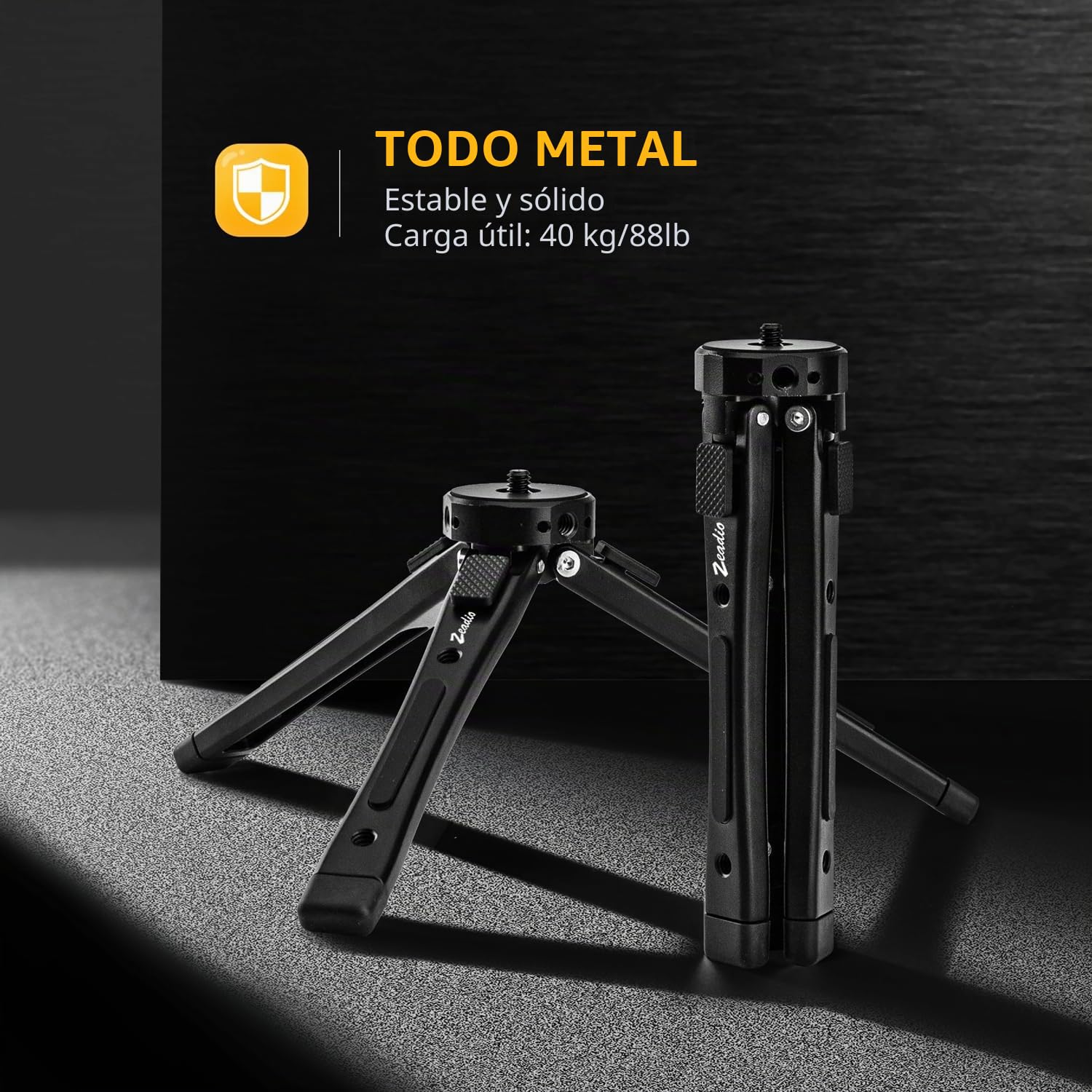 Zeadio Soporte de trípode para cámara, soporte ajustable de 2.4 a 6.6 pulgadas con rotación de 360 grados en V para todas las cámaras