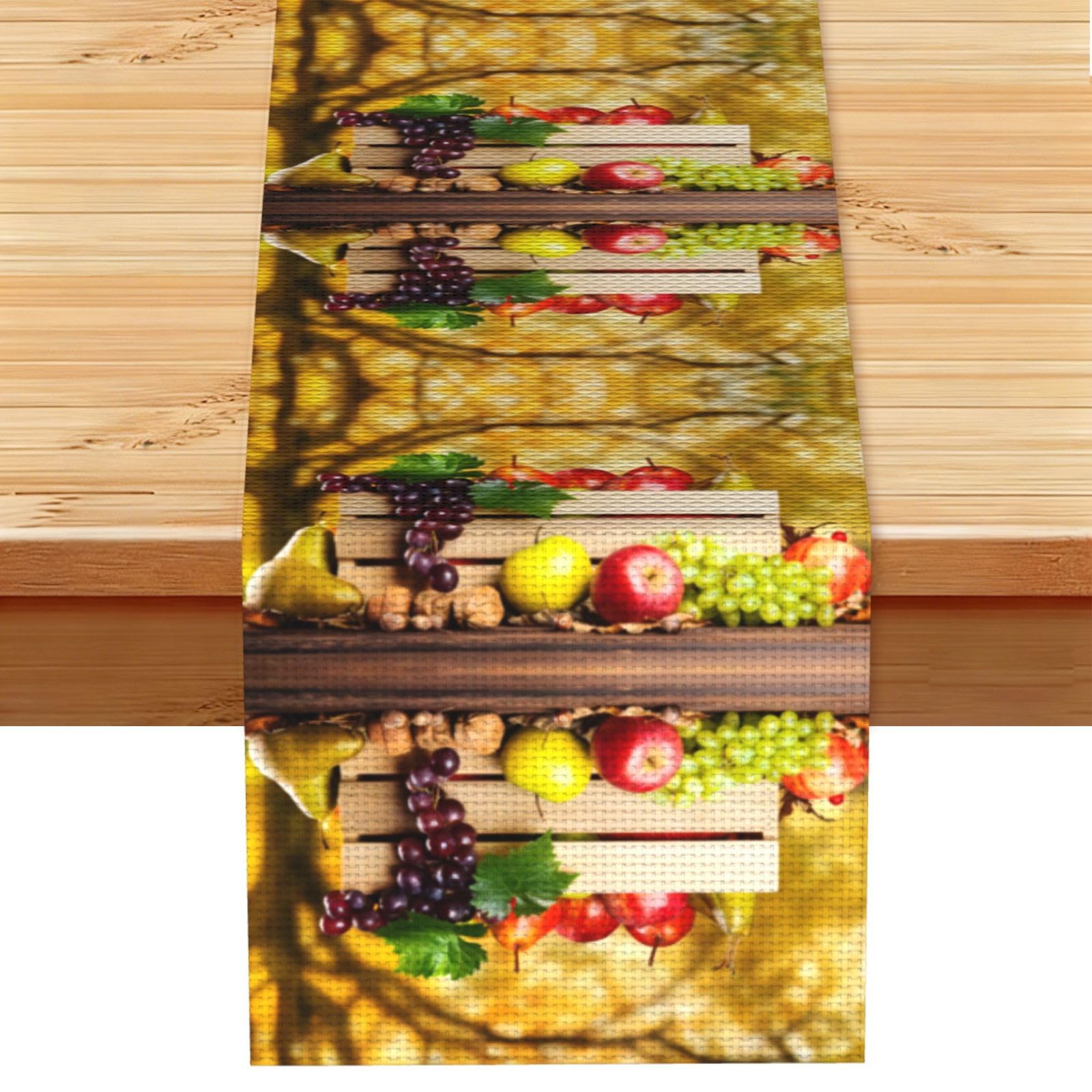 Fall Red Leaves and Fruits Linen Feel Table Runner Wedding Party Home Decoration