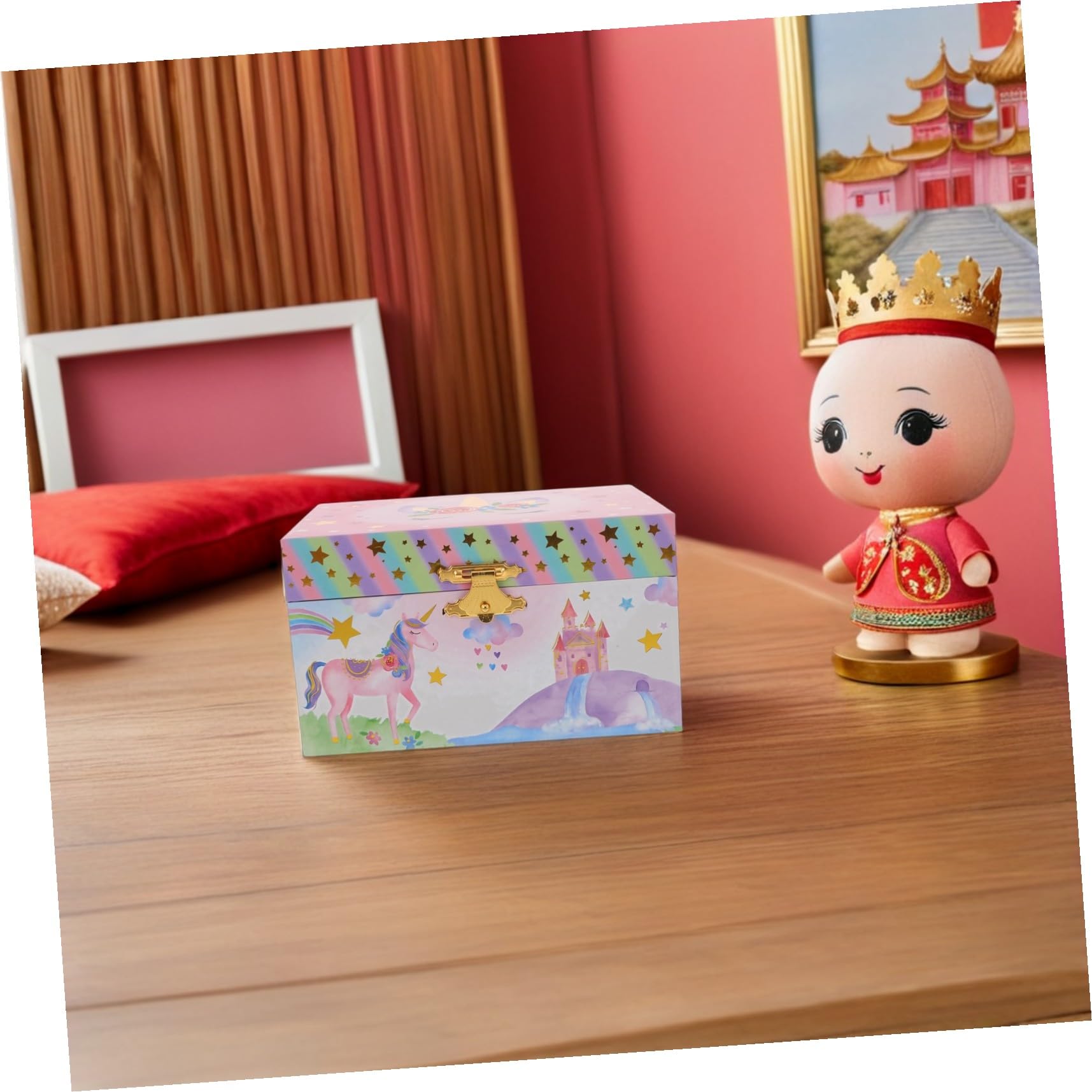 Caja de Música para Niña con Diseño de Unicornio, Joyero Musical de Madera con Espejo y Almacenamiento Versátil para Cumpleaños y Año