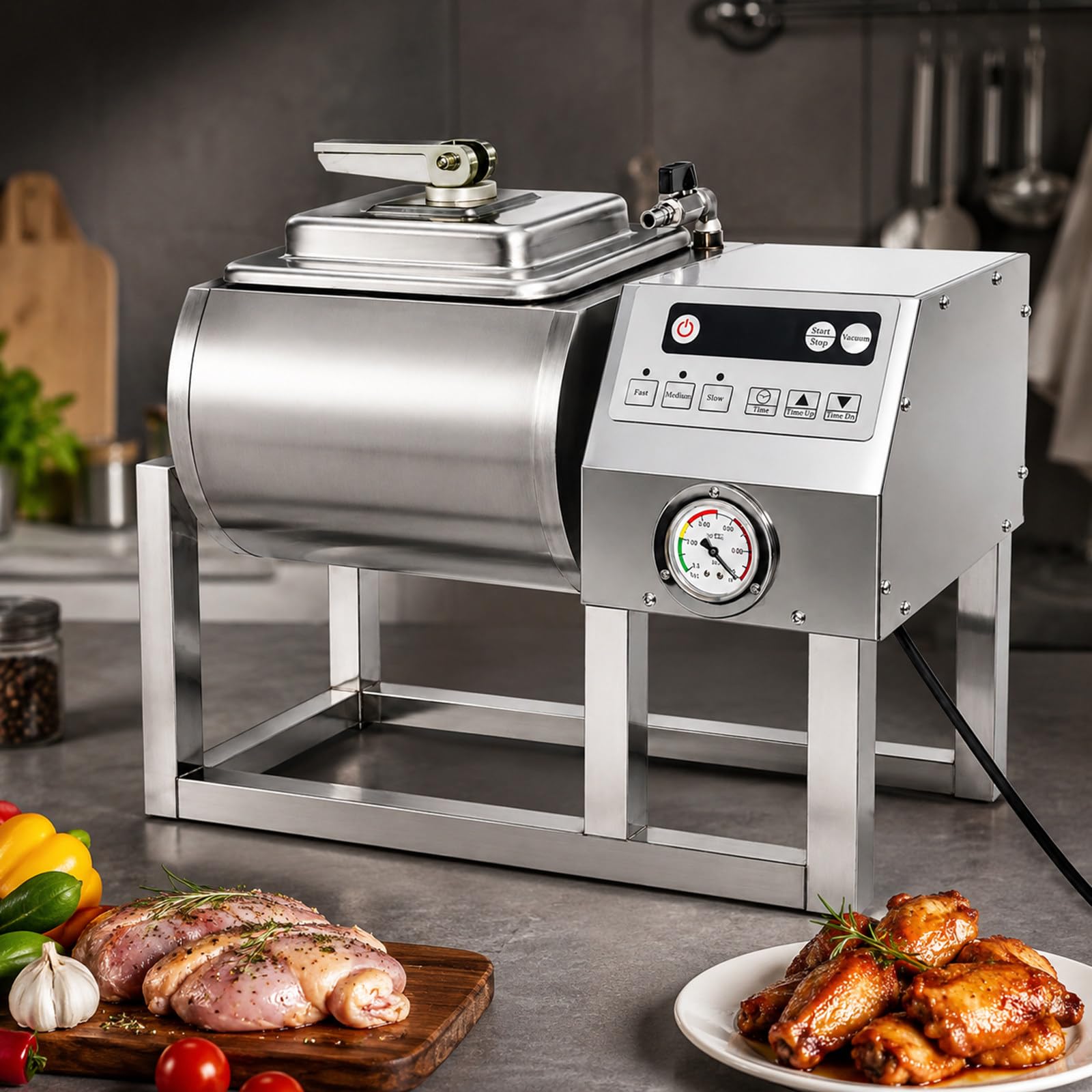 Masownica próżniowa do mięsa, automatyczna maszyna do marynowania z timerem, 3 prędkościami i podwójnym uszczelnieniem do gastronomii, kebaba i kuchni BBQ
