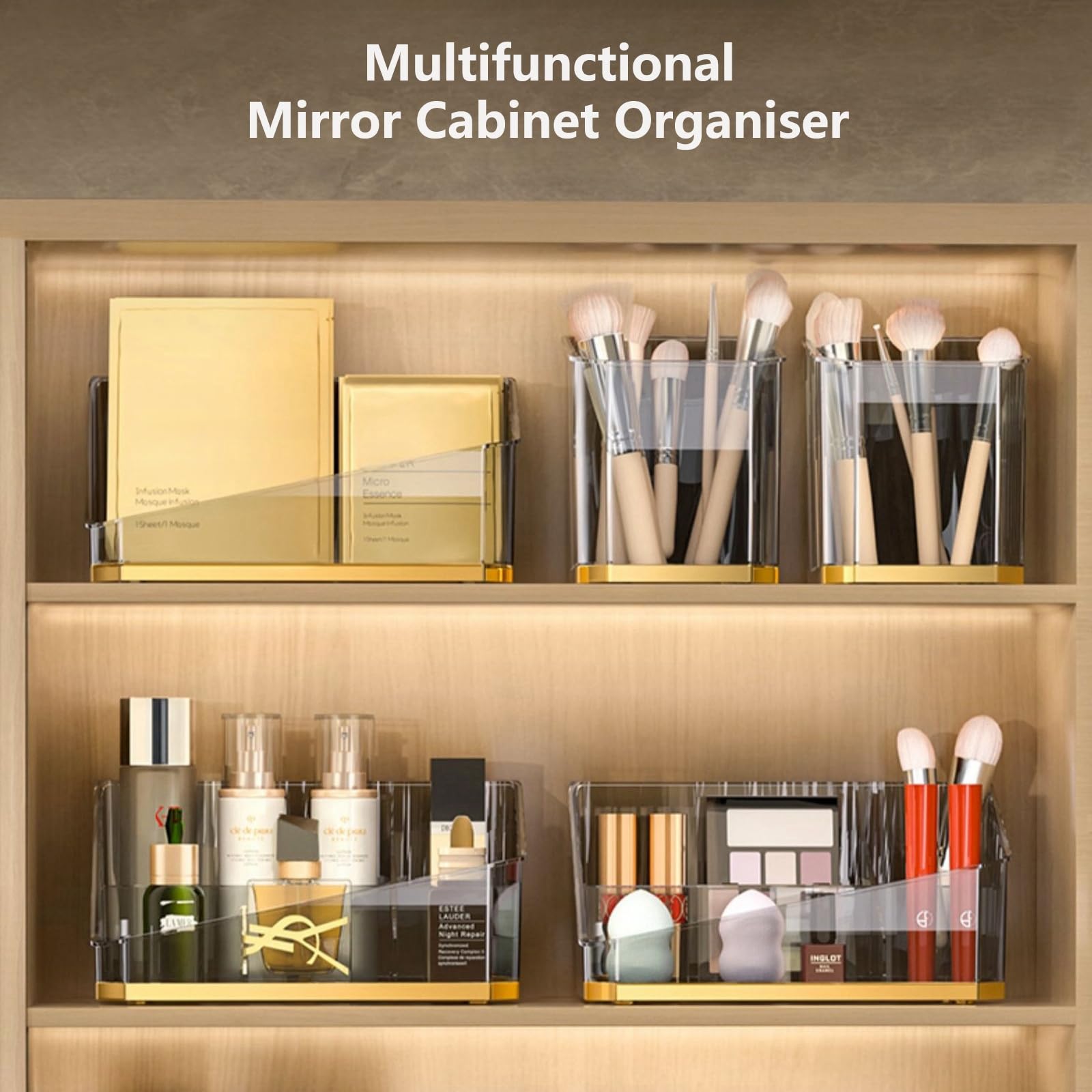 HARLIANGXY Mirror Cabinet Organiser Indoor, 2 Pieces Bathroom Cabinet Storage Box, Plastic Make Up Organiser - Image 2