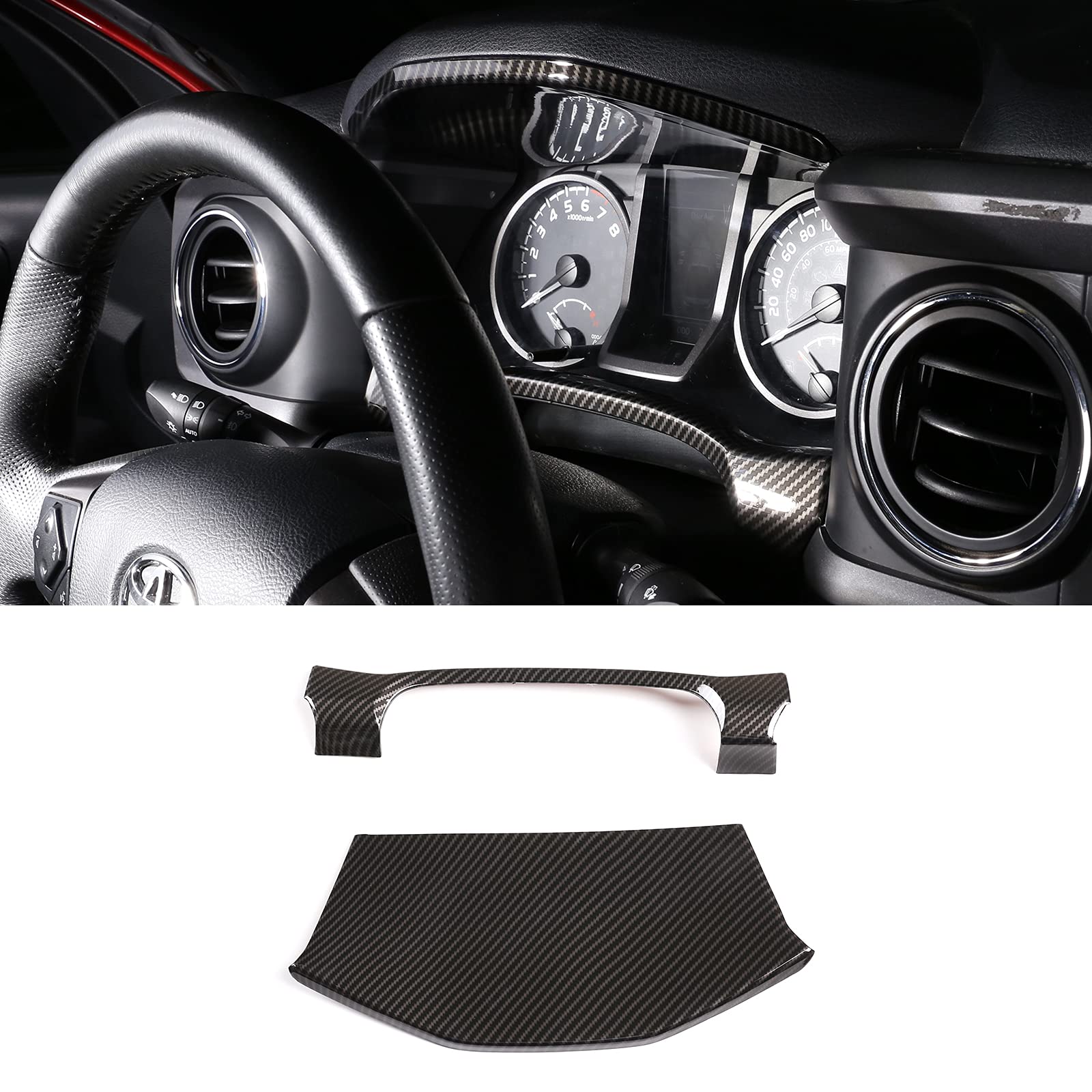 TongShengCar ABS Inner Look Central Console Dashboard Panel Cover Trim Frame Fit For Toyota Tacoma 2016 2017 2018 2019 2020 2021 2022(Carbon Fiber)