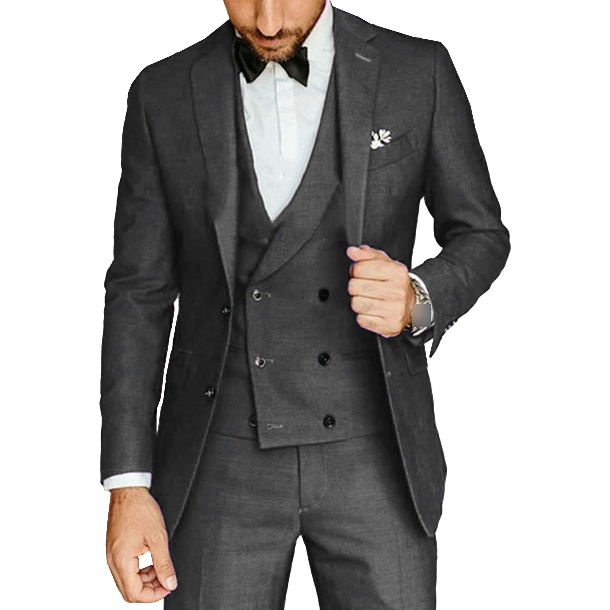 Costume 3 Pezzi Slim Fit per gli Uomini Tinta unita Doppio Petto Costume di Business Costume Formale per Matrimonio, Ballo Di Fine Anno Cena Di Festa