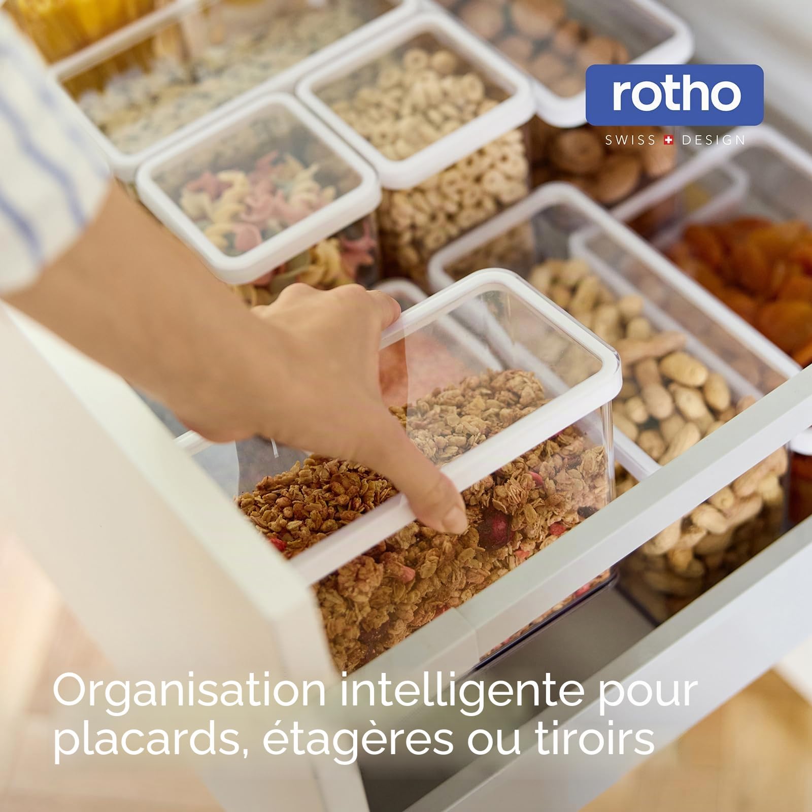 Rotho Loft Lot de 19 Boîtes de Conservation Hermétiques, Sans BPA, Blanc | Récipients alimentaires empilables en plastique SAN pour cuisine, compatibles lave-vaisselle et congélateur, tailles