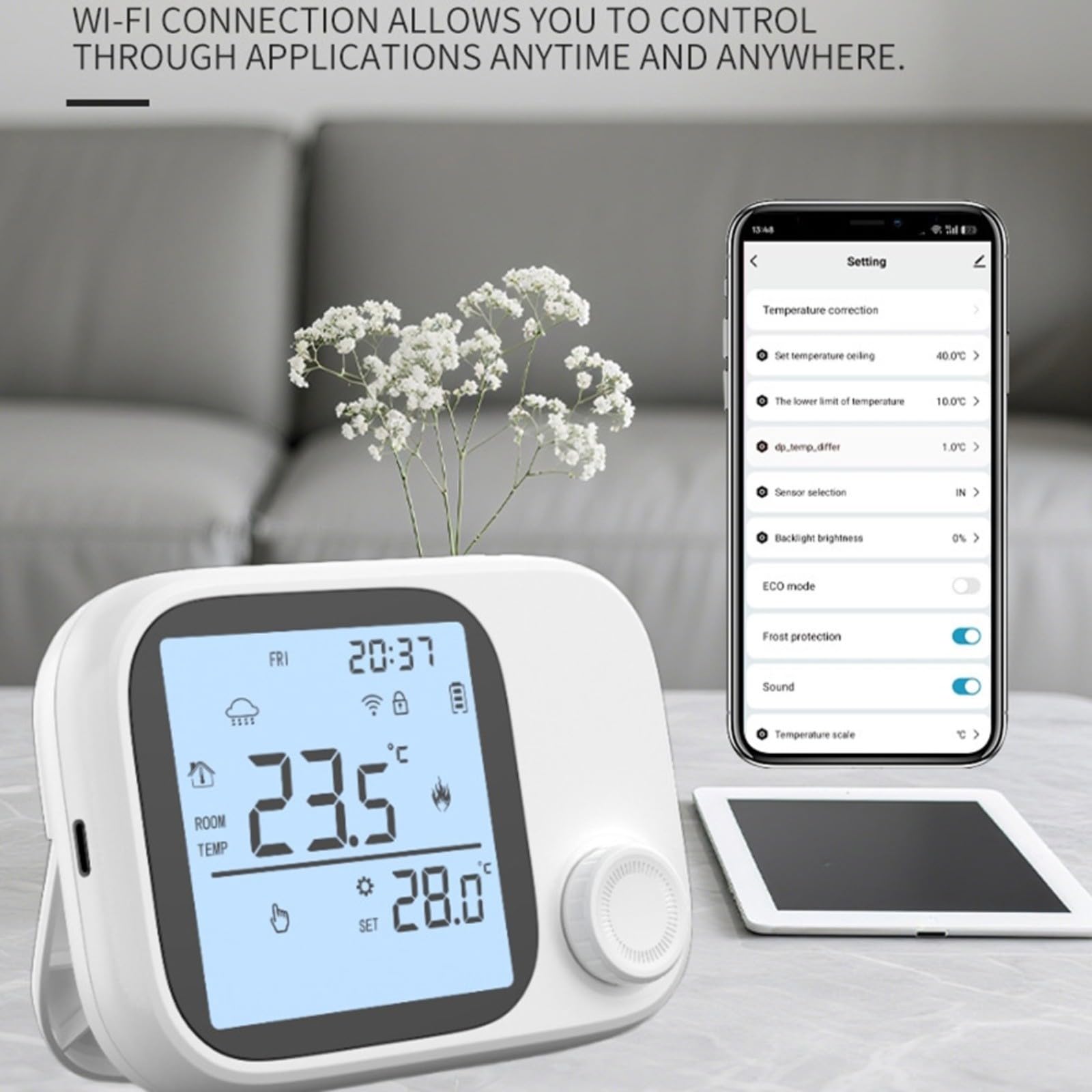 Regulador de calefacción WiFi compatible con Tuya, termostato de pared para caldera, mando a distancia intuitivo a través de smartphone, diseño que ahorra espacio
