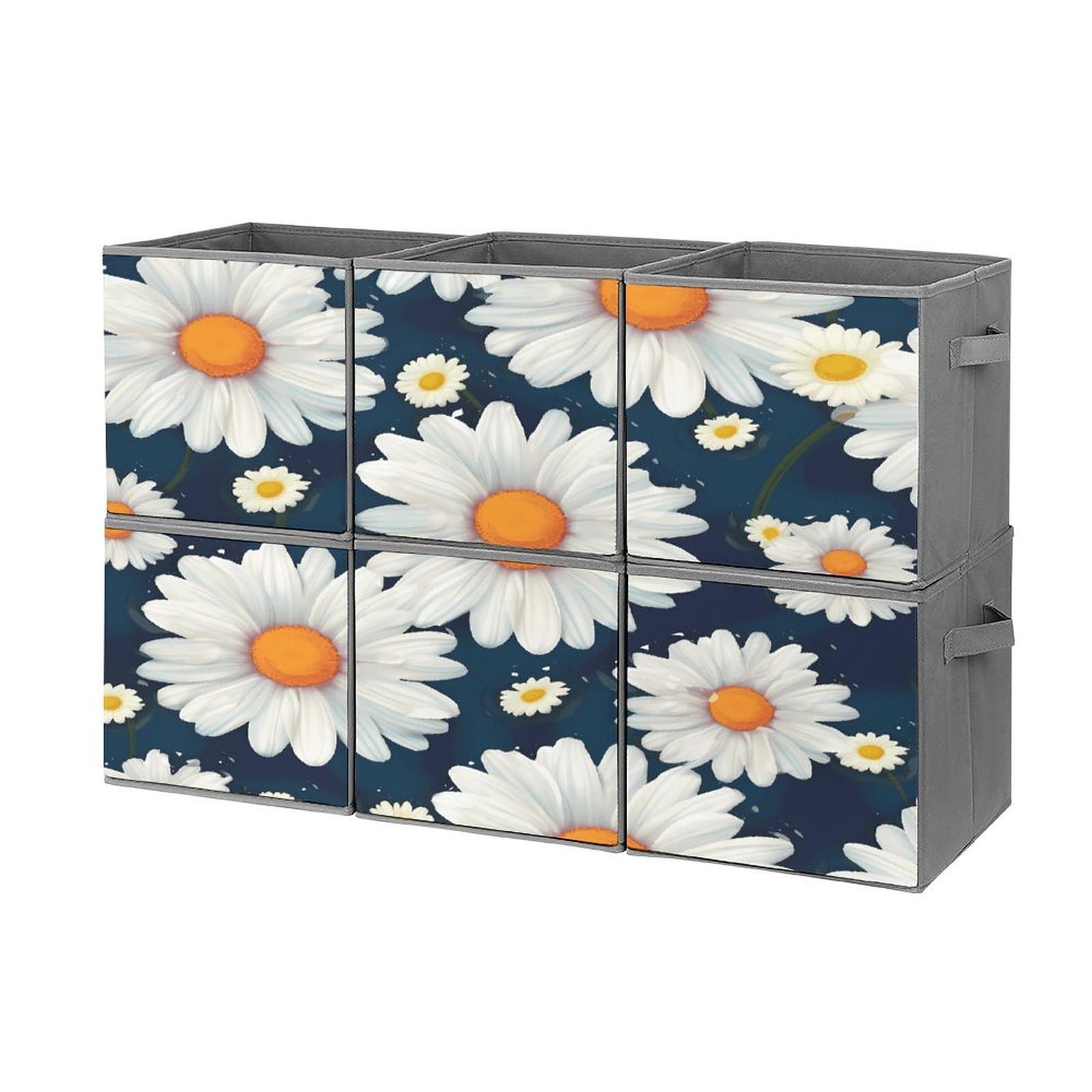 Btcowzrv Style Daisy Pattern Storage Cubes, 6 Pack Oxford Fabric Foldable Collapsible Bins With Handles, Cubby Storage Baskets Boxes For Closet Shelves Office Organization
