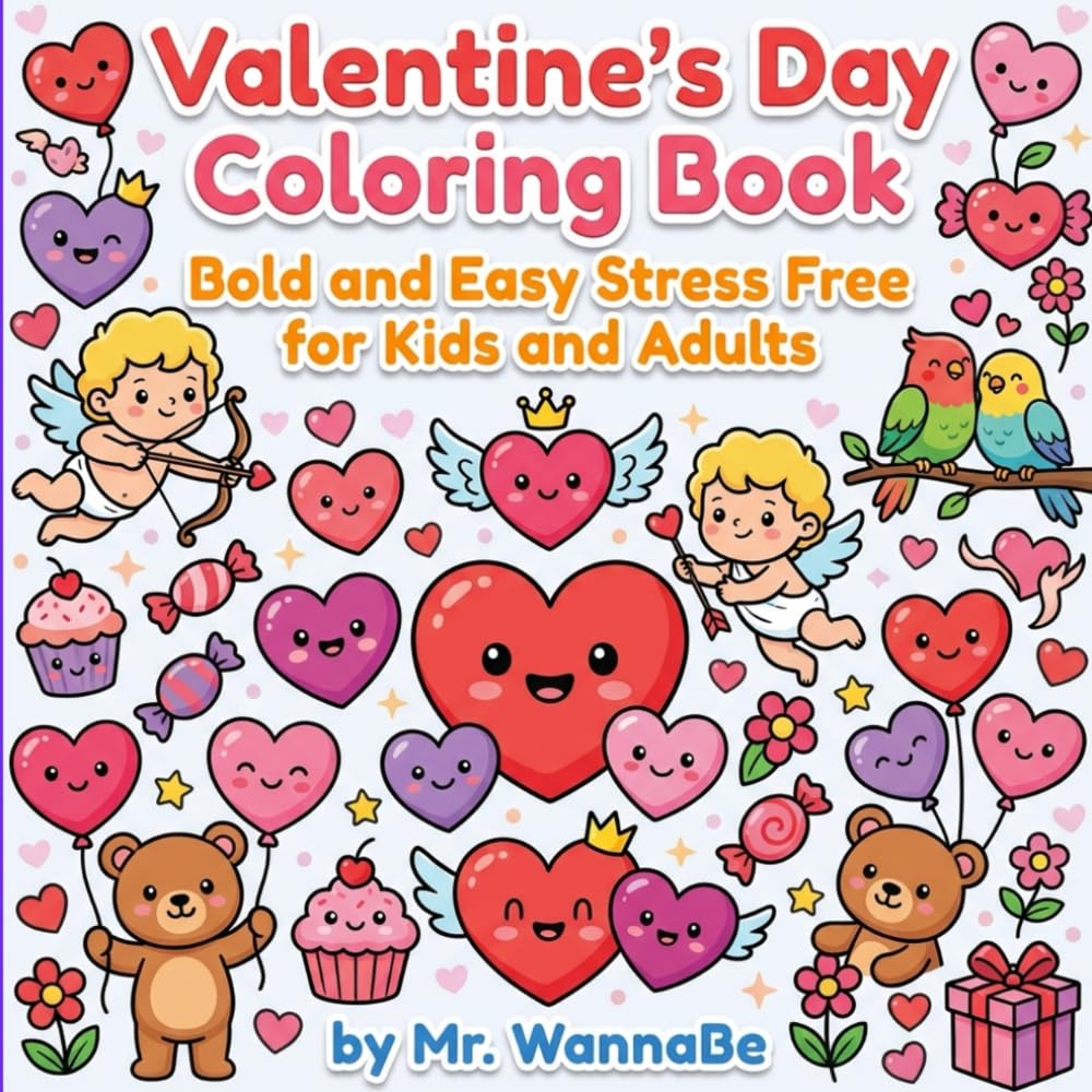 Valentine's Day Coloring Book: Bold and Easy Stress Free Coloring Pages for Adults and Children | Big & Simple Heart Designs for Valentine’s Day