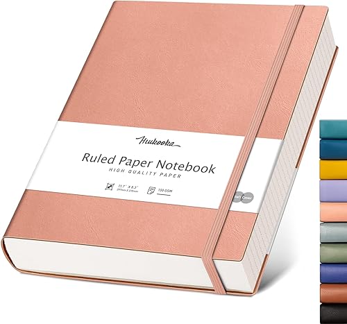 HIUKOOKA Cuaderno con rayas universitarias, diario grande de tapa blanda A4 de 320 páginas, 8.5 x 11 pulgadas, papel grueso de 3.53 ozm, piel