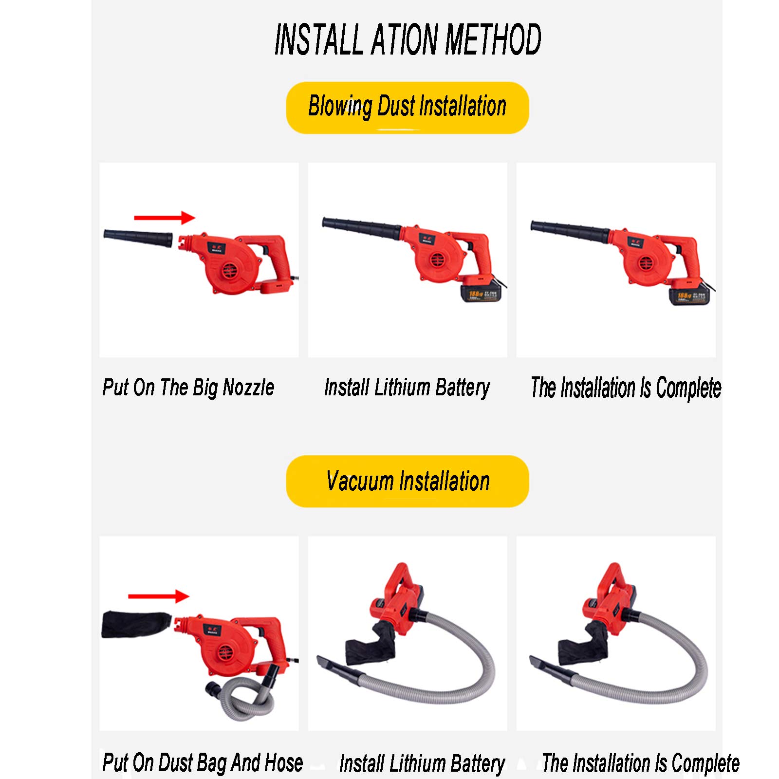 ZZXY Soffiatore, aspirapolvere 2 in 1 Progettato per lavori in Giardino Leggero e spazzamento di superfici dure Variabile, con Batteria e Caricabatterie