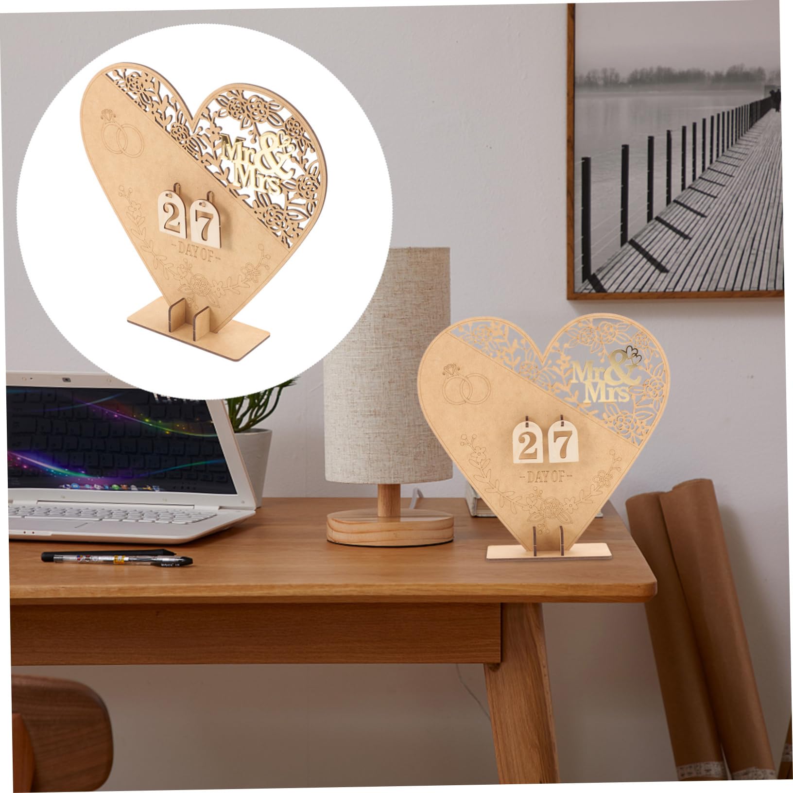 PRETYZOOM 5 Uds DIY De Madera Mr & Mrs Calendario De Boda Adornos De Cuenta Regresiva Boda Adornos De Madera para El Hogar Calendario Decorativo De Boda Calendario De Adviento De Boda
