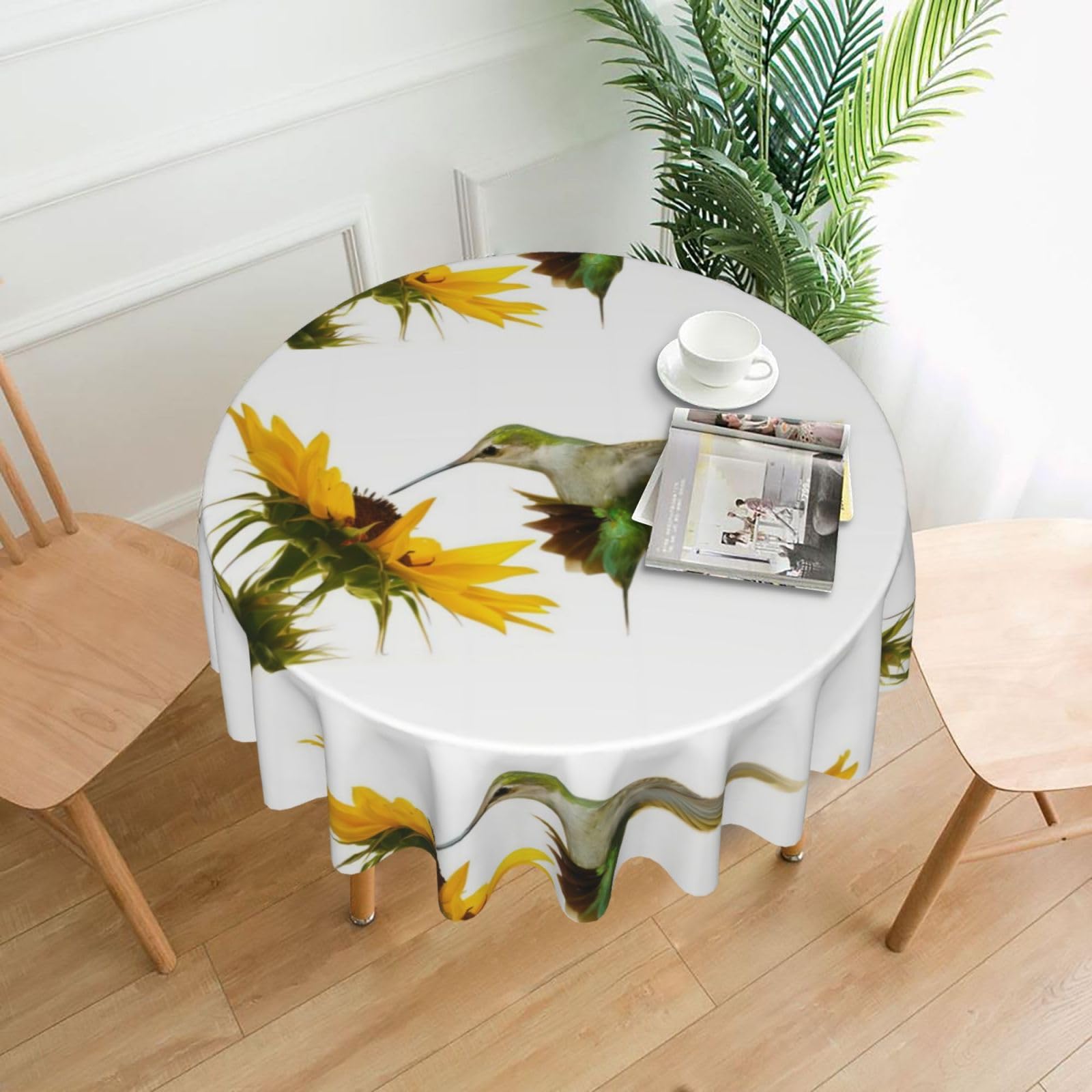 WHJSSF Hummingbird Sunflower Prints Round Decorative Table Throw 60 Inch – Waterproof Table Cover for Dining, Coffee Tables, and Outdoor Events