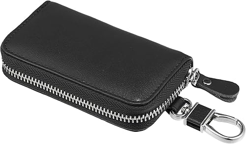 X AUTOHAUX Estuche para llaves de coche con cremallera de piel sintética multifuncional universal para llaves de coche, bolsillo para llave remota,