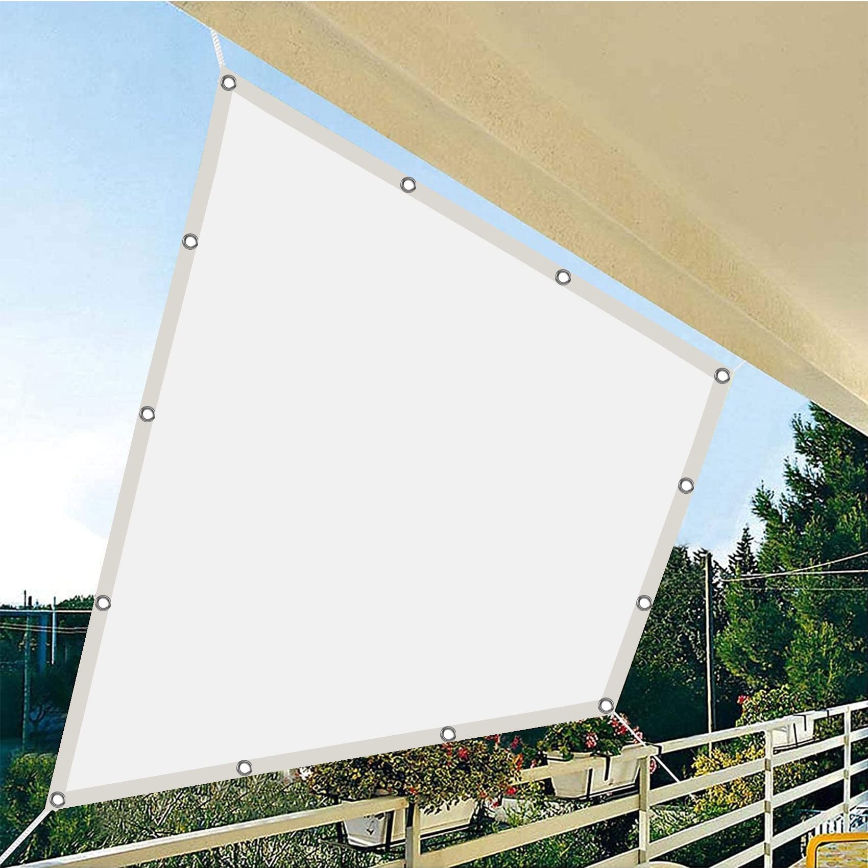 Voile d'ombrage blanc pour terrasse et piscine avec corde d'attache