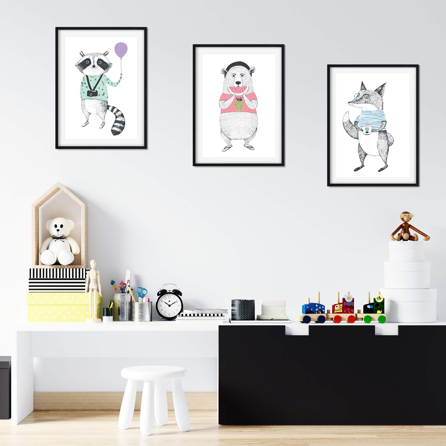 Nacnic Set of 3 posters for children and children's room Scandinavian style frameless fun size A3Animales