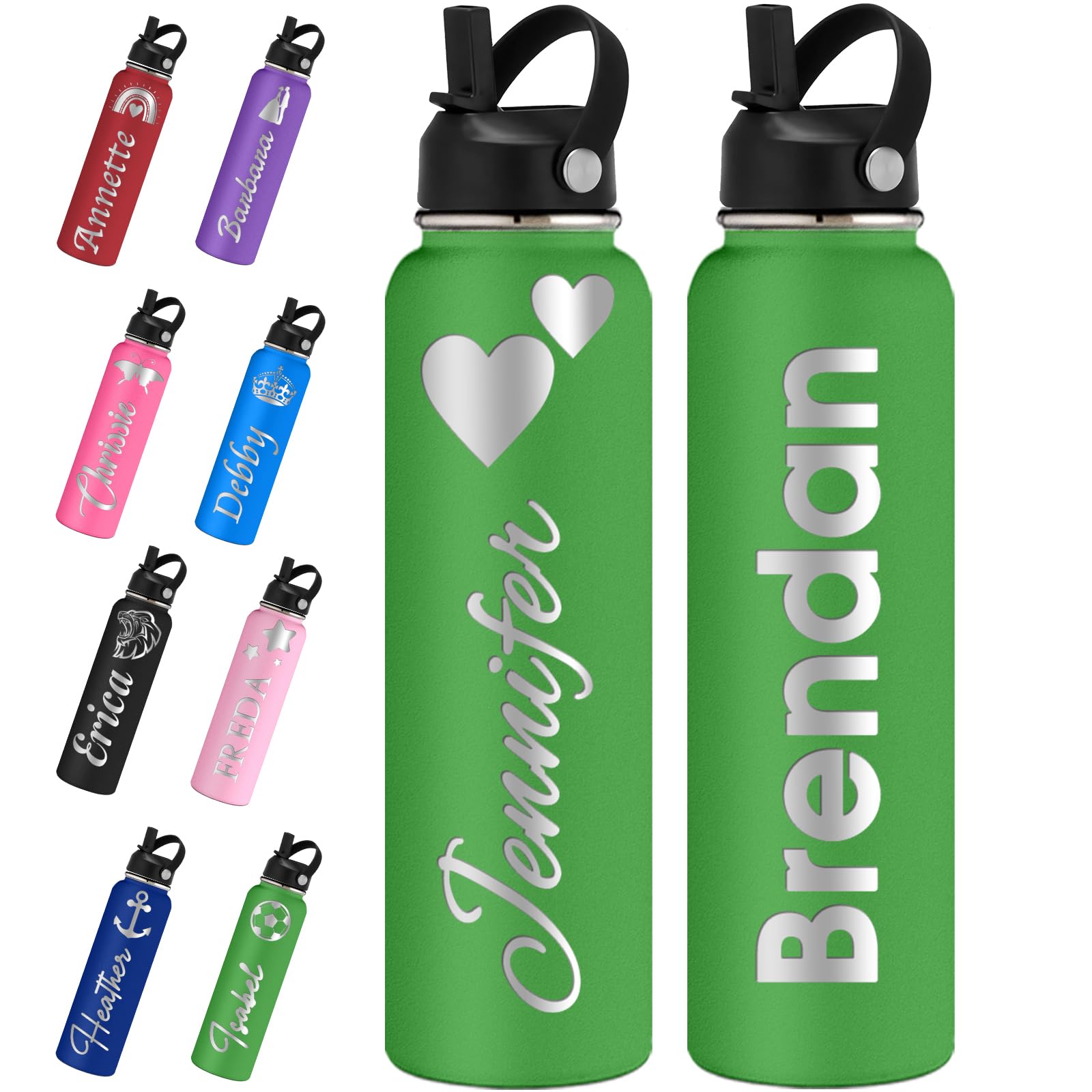 Xihedfd Personalised Water Bottles with Straw Lid 700ml/950ml/1150ml Custom Engraved Name Logo Stainless Steel Bottle Customised Insulated Thermos for School Sport Gym Work