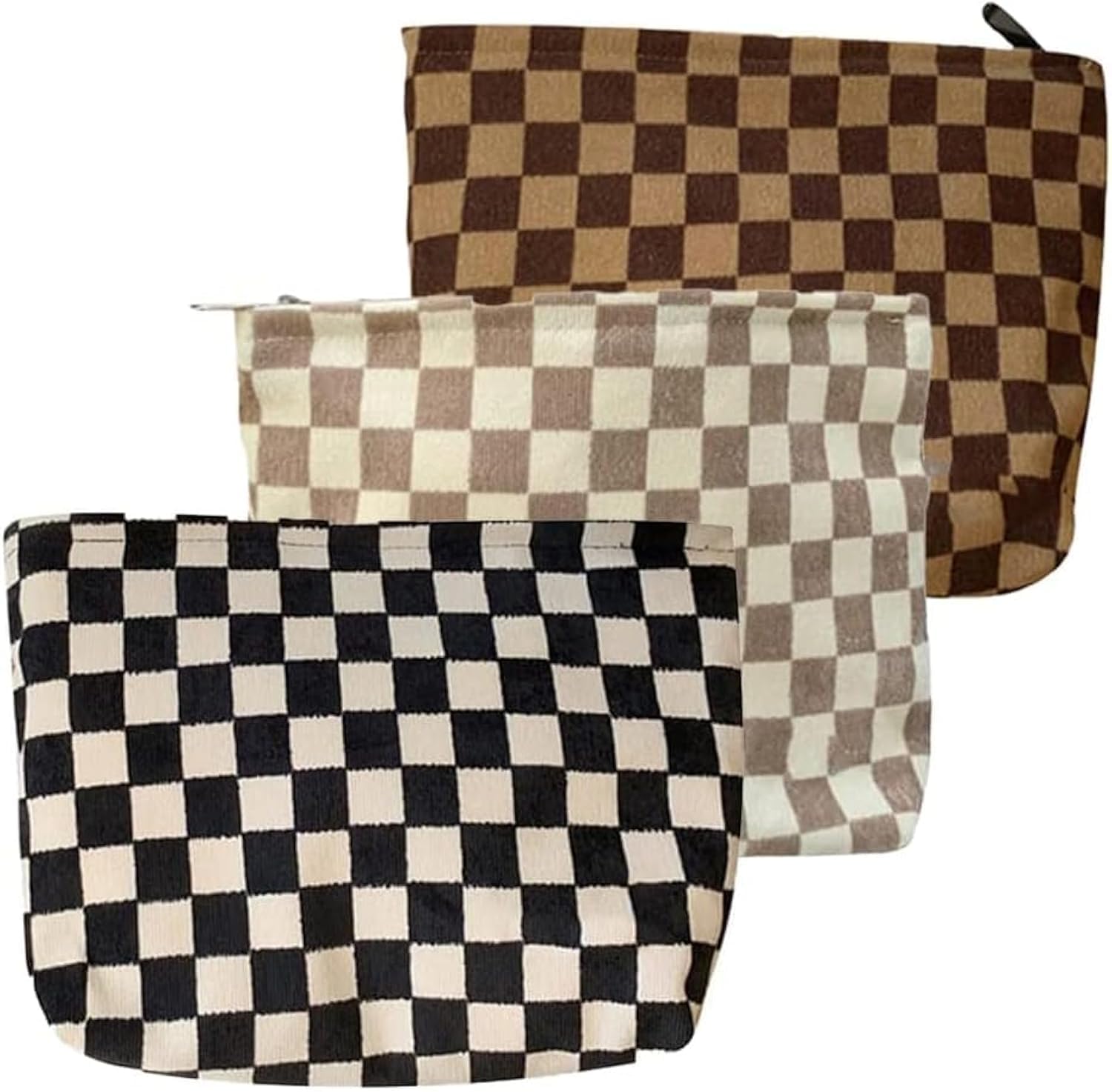 BIVIZKU Travel Checkered Makeup Bag, Corduroy Cosmetic Bag for Purse, Small Cosmetic Zipper Pouch Cute Travel Checkered Makeup Bag Gift for Women,