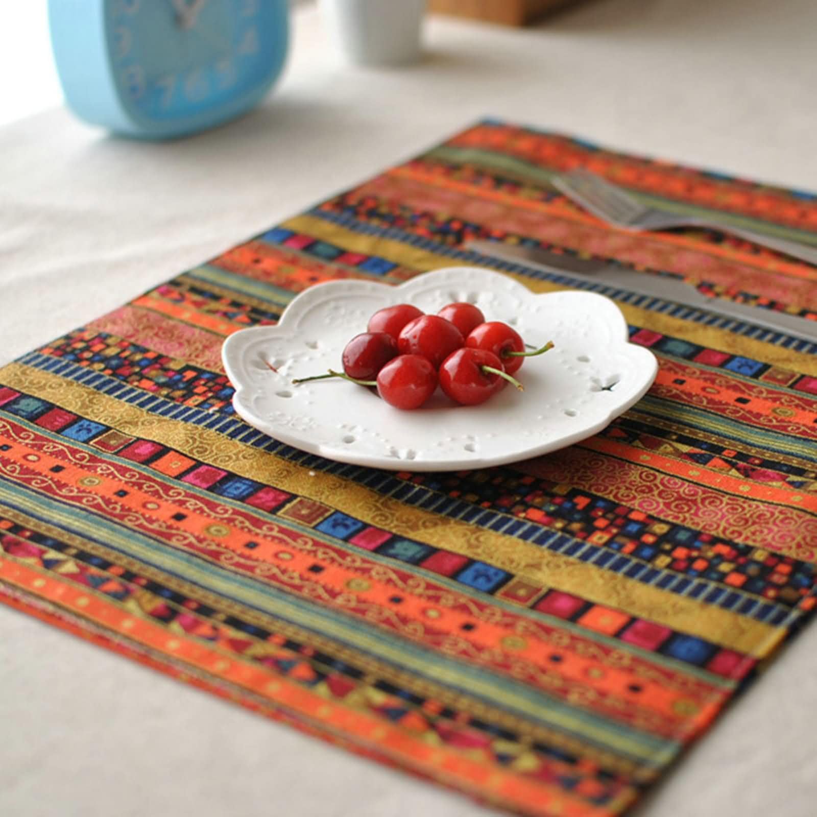 8Pièces Napperon Table Salle a Manger, 30 x 40 CM Tapis de Table Antidérapant Salon Orange, Style Ethnique avec Motif Rayures