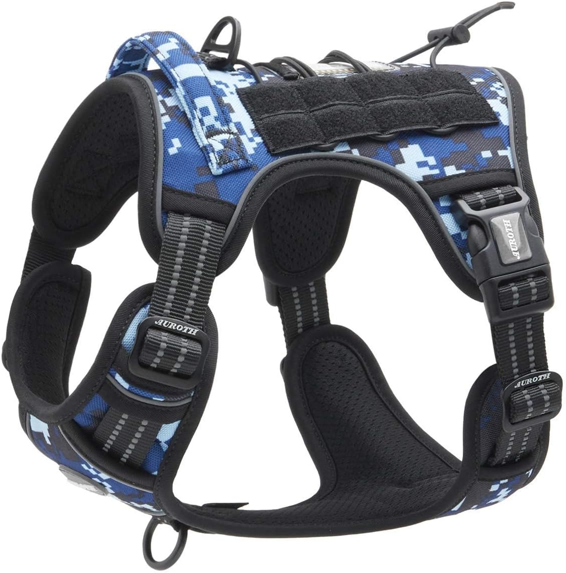 Auroth Tactical Dog Training Harness No Pulling Front Clip Leash Adhesion Reflective K9 Pet Working Vest Easy Control for Small Medium Large Dogs Blue Camo M M(Neck:16-22",Chest:22-33"),35-50 lbs Blue Camo
