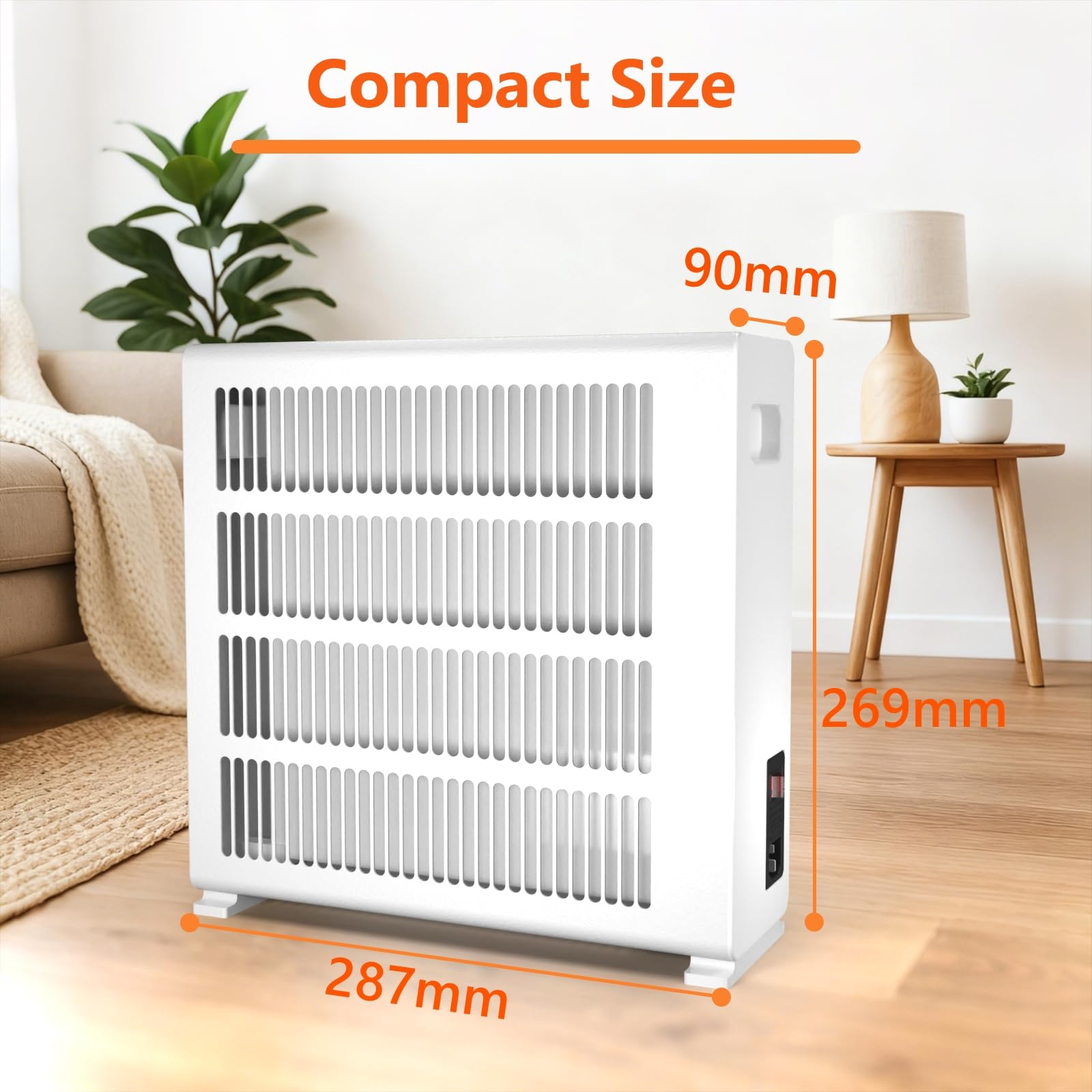 Calefacción eléctrica de 500 W, calefacción convectora con ruedas de suelo, dispositivo eléctrico silencioso, de pie, radiador con termostato