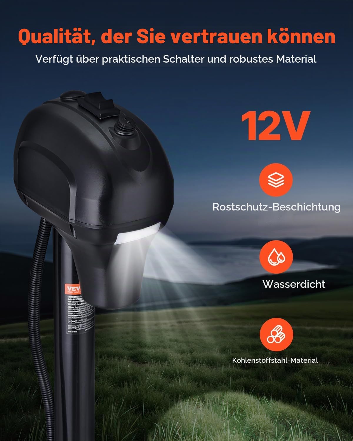VEVOR Elektrischer Anhängerheber, 1588 kg, Hochleistungs-Anhängerstütze mit 7-poligem Stecker, manueller Kurbel & Wagenheberabdeckung, 240-815 mm Hub, für Anhänger, Wohnmobile & Wohnwagen, schwarz