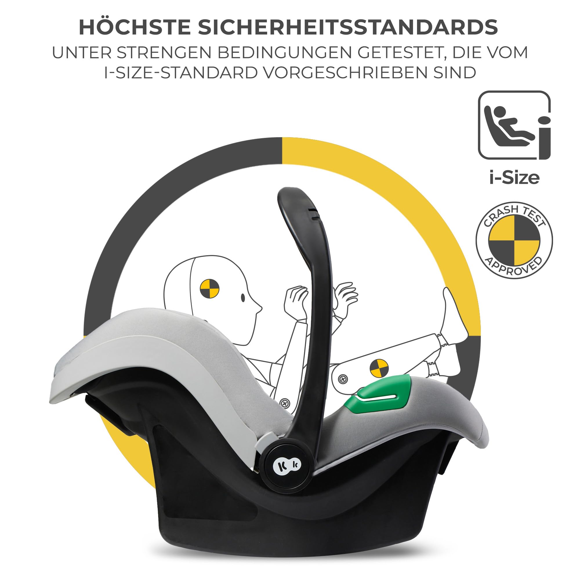 Kinderkraft Kinderwagen 3 in 1 Komplettset bis 22 kg, I-Size 40-75 cm, wasserfestes Verdeck UPF50+, zusammenklappbar, Liegeposition, Grau