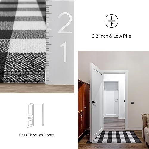 Miniatura 5 de HOMEMONDE Alfombras de área a cuadros en blanco y negro tejidas a mano para entrada, pasillo, cocina, dormitorio, sala de estar, 2 x 6 pies