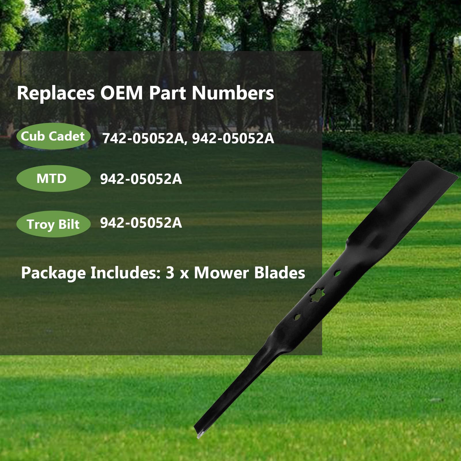 Cuchillas de elevación mediana 942-05052A para cortacésped de 50 pulgadas de corte – Sustituye al OEM 942-05052 742-05052 742-05052A – Compatible con MTD Cub Cade t S50 XT1 GT50 LT50 XT2