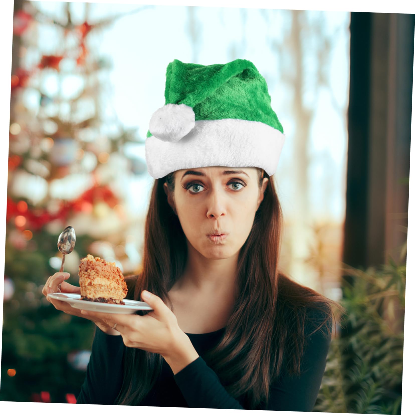 PRETYZOOM 5 Piezas Gorro de Papá Noel de felpa sombrero de navidad sombrero de traje de navidad gorros navideños christmas hat cálido gorro de Papá Noel de Navidad felpa corta Green