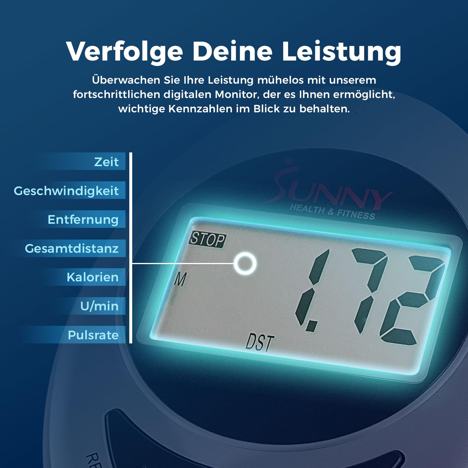 Sunny Health & Fitness Crosstrainer SF-E905 mit Magnetwiderstand, LCD-Monitor, 100 kg max Gewicht, 8 Widerstandsstufen