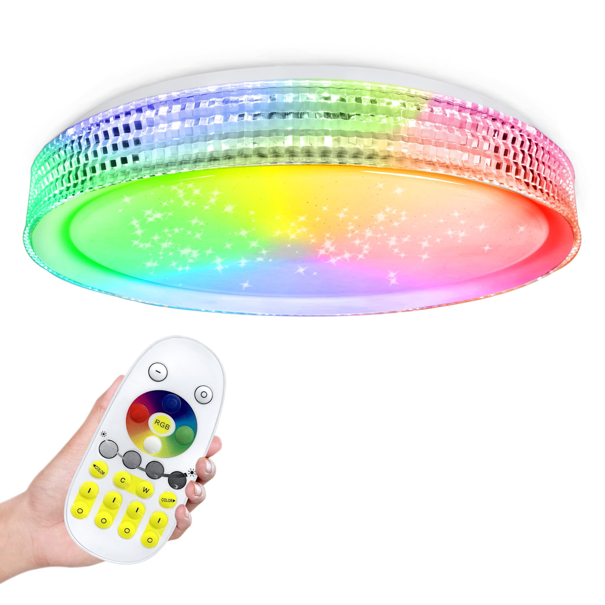 Froadp Lampada da soffitto da 60 W, dimmerabile, RGB LED, con telecomando, diametro 50 cm, rotonda, a risparmio energetico, IP44, impermeabile, per bagno, soggiorno, camera da letto (tipo B, anello di